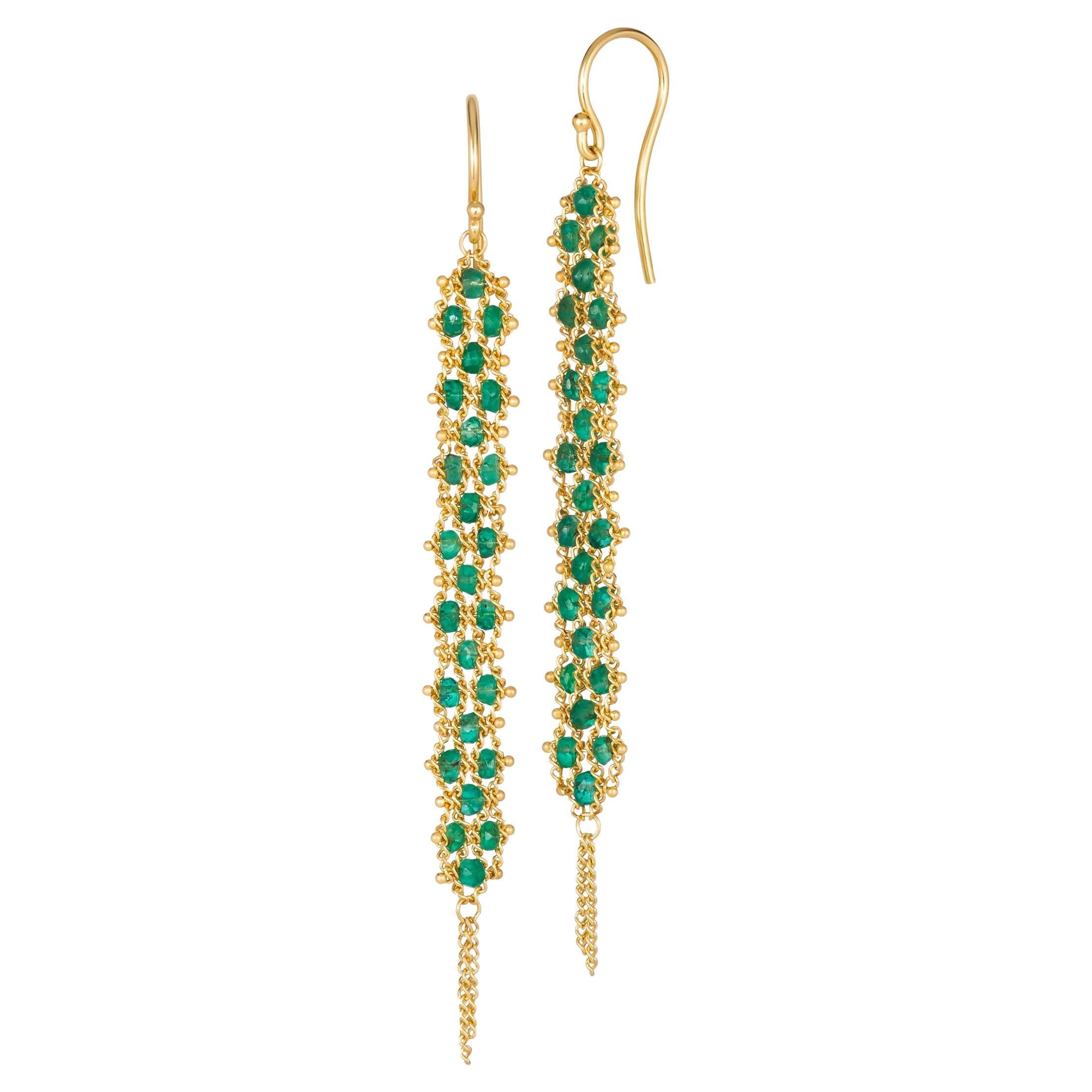 Woven Textile Earrings in Emerald