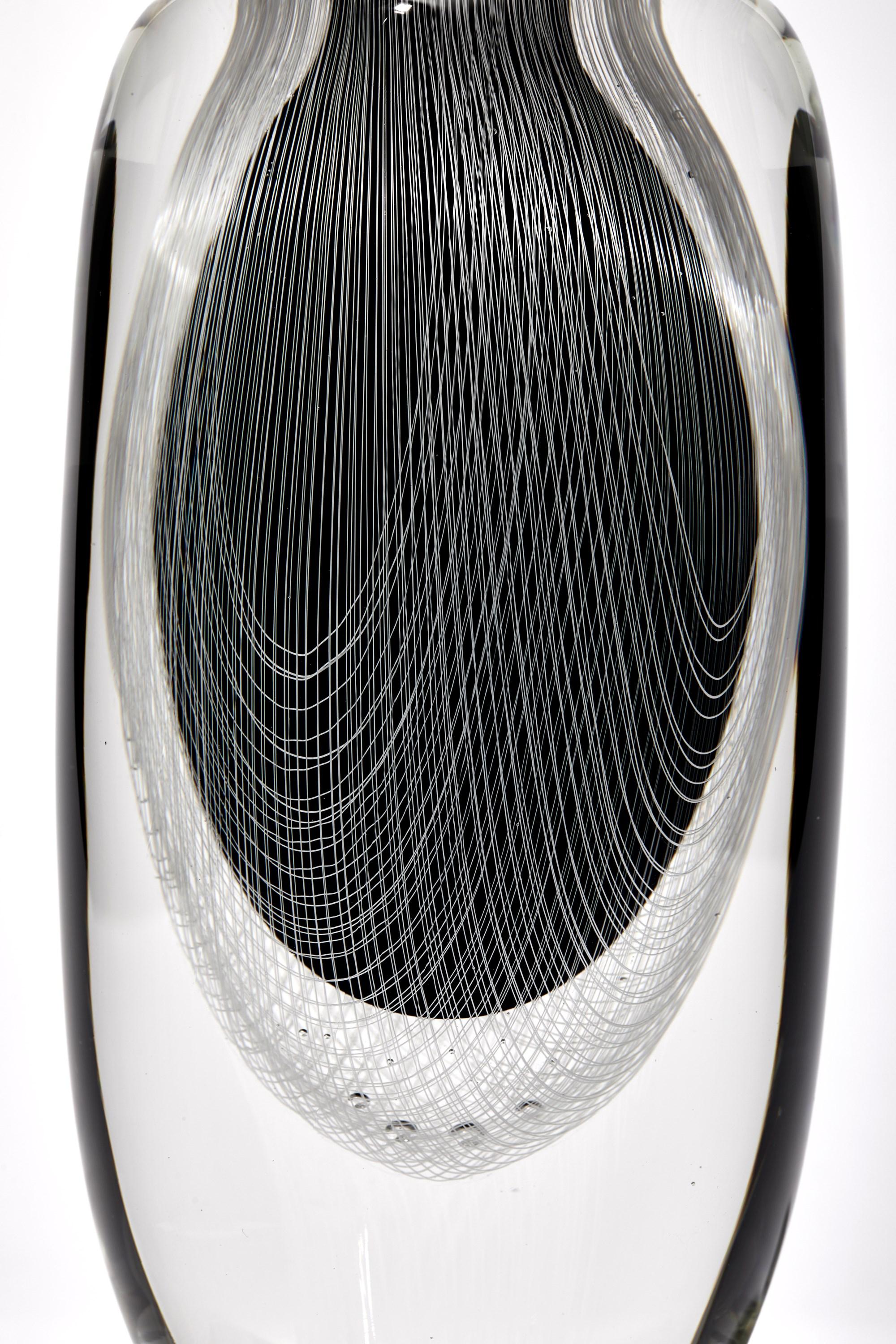 Organic Modern Woven Threads, a Monochrome Large Sculptural Glass Bottle by Peter Bowles