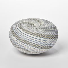 Woven Three Tone Blue Basket, textured glass sculptural object by Layne Rowe