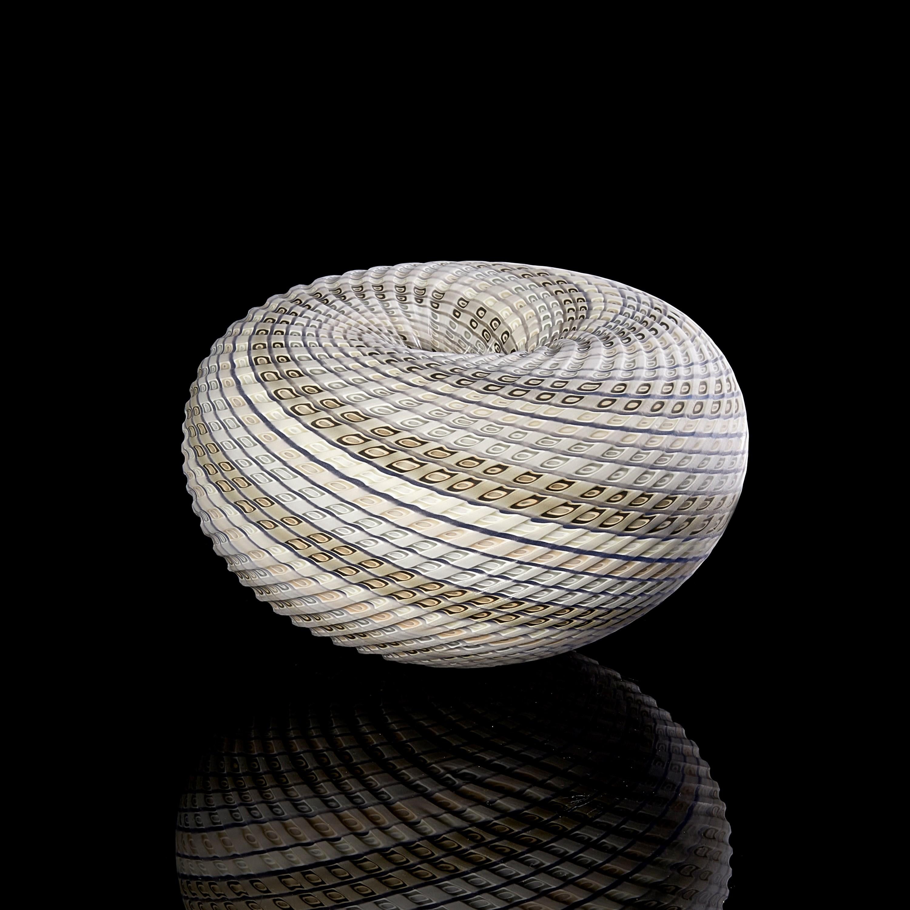 Hand-Crafted Woven Three Tone Blue Basket, textured glass sculptural object by Layne Rowe For Sale