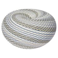 Woven Three Tone Blue Basket, textured glass sculptural object by Layne Rowe