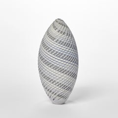 Woven Three Tone Blue Ovoid (sm), textured handblown glass vessel by Layne Rowe
