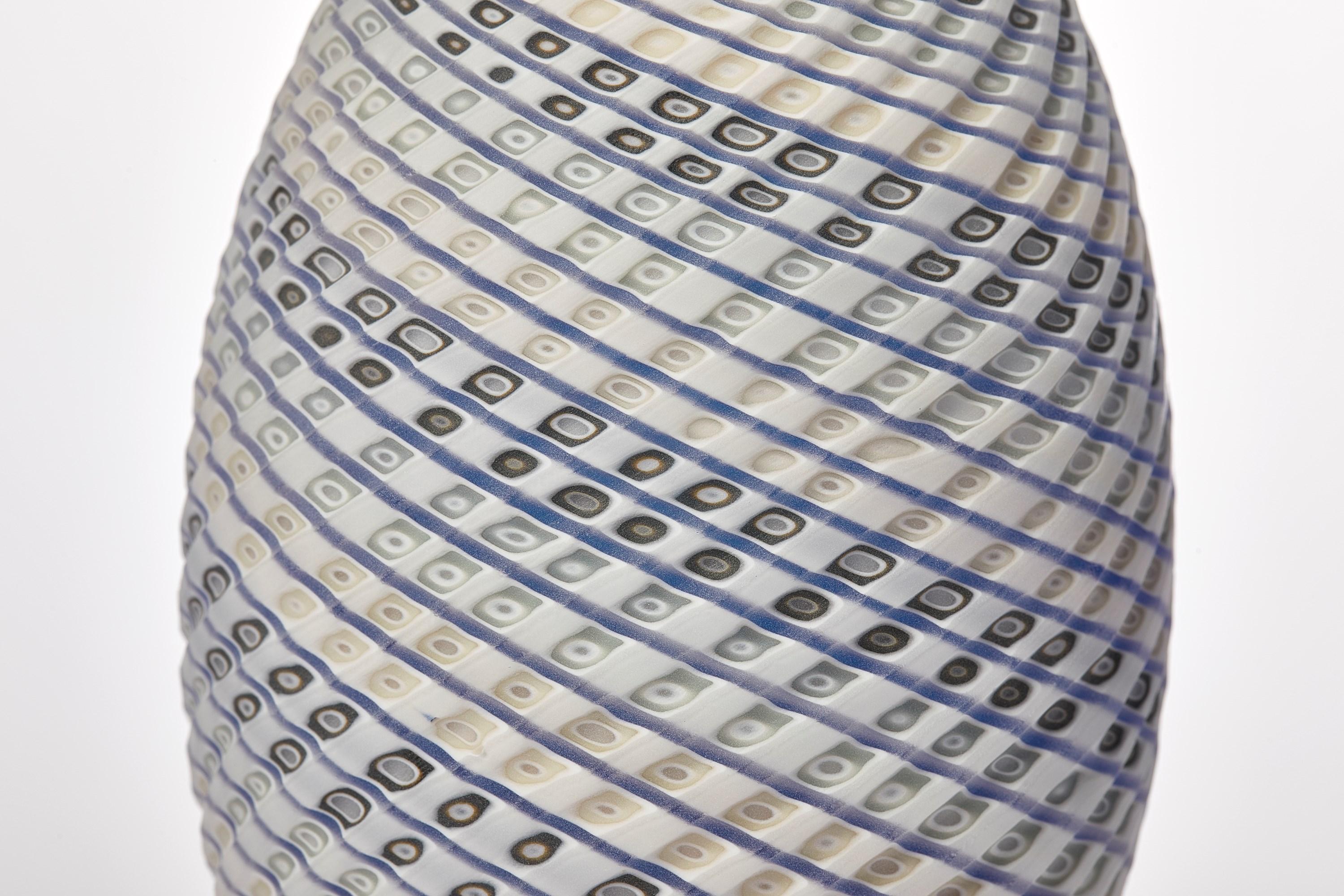 Organic Modern Woven Three Tone Blue Ovoid (sm), textured handblown glass vessel by Layne Rowe For Sale
