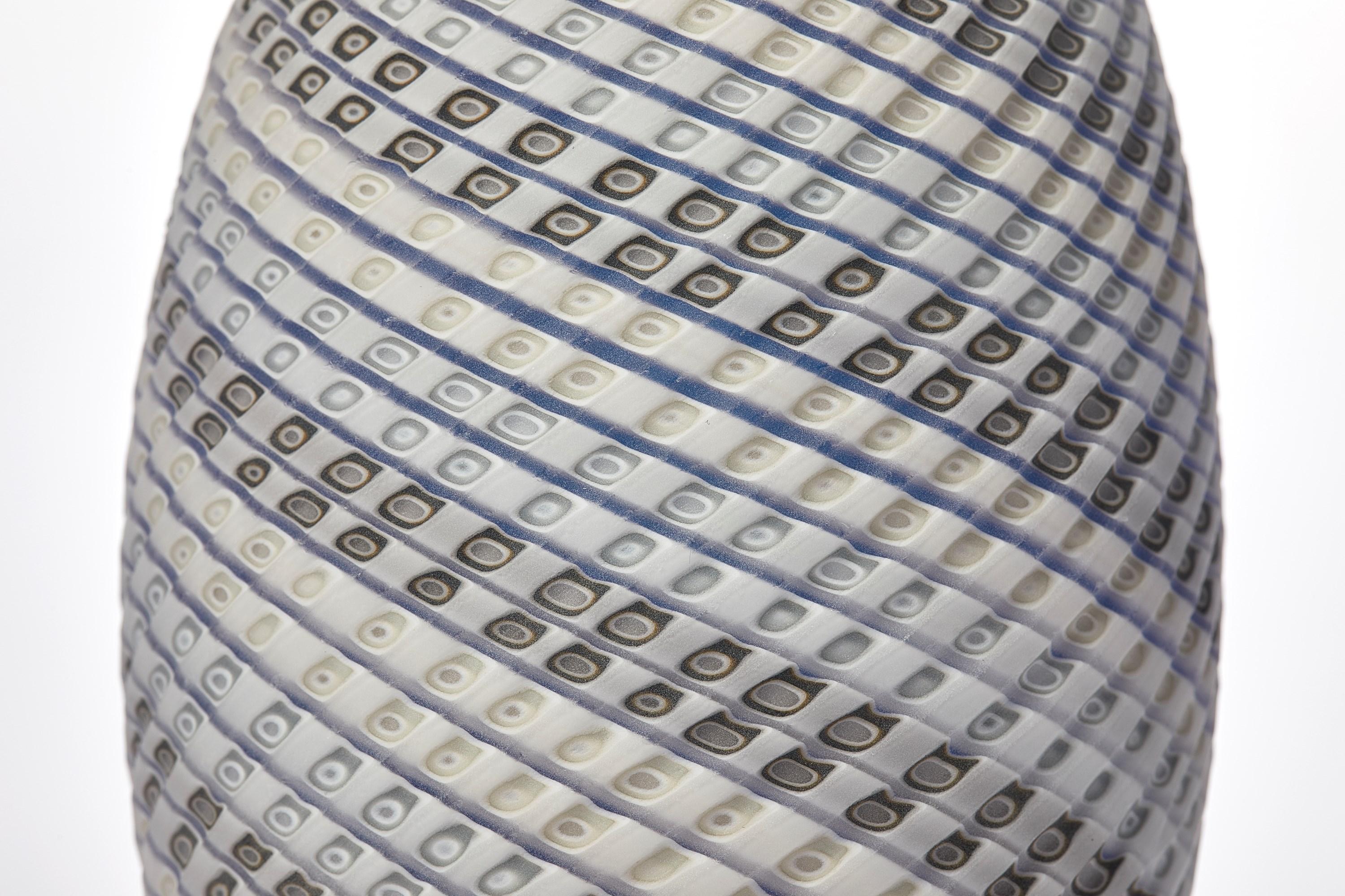 Organic Modern Woven Three Tone Blue Ovoid (sm), textured handblown glass vessel by Layne Rowe