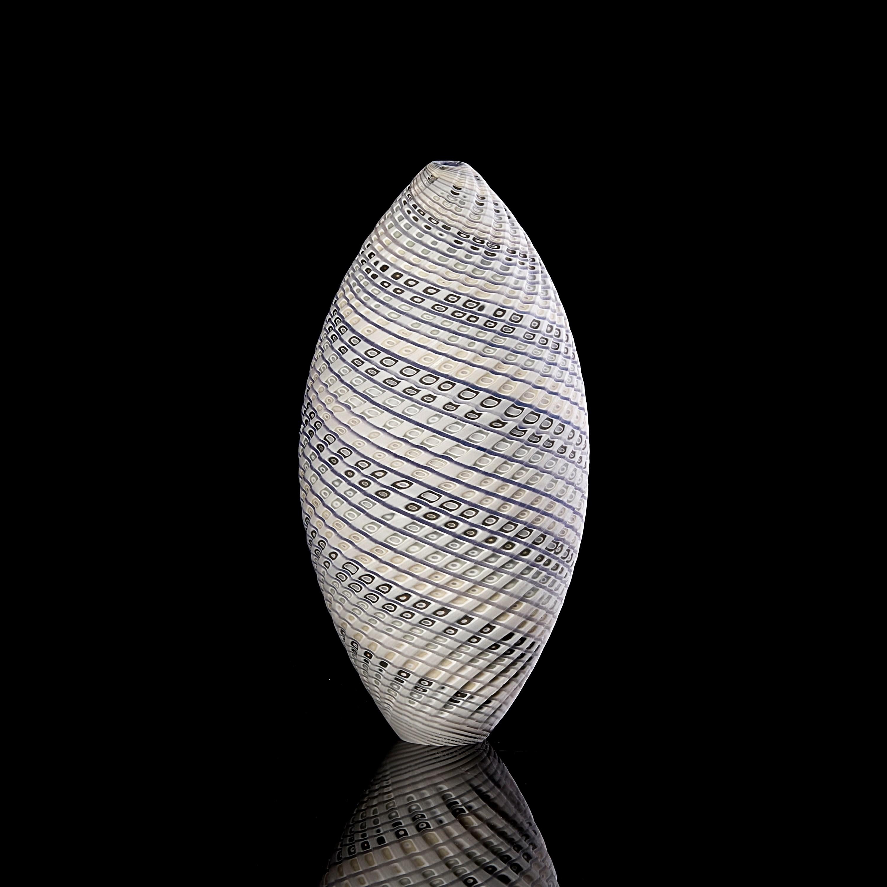 Woven Three Tone Blue Ovoid (sm), textured handblown glass vessel by Layne Rowe In New Condition For Sale In London, GB