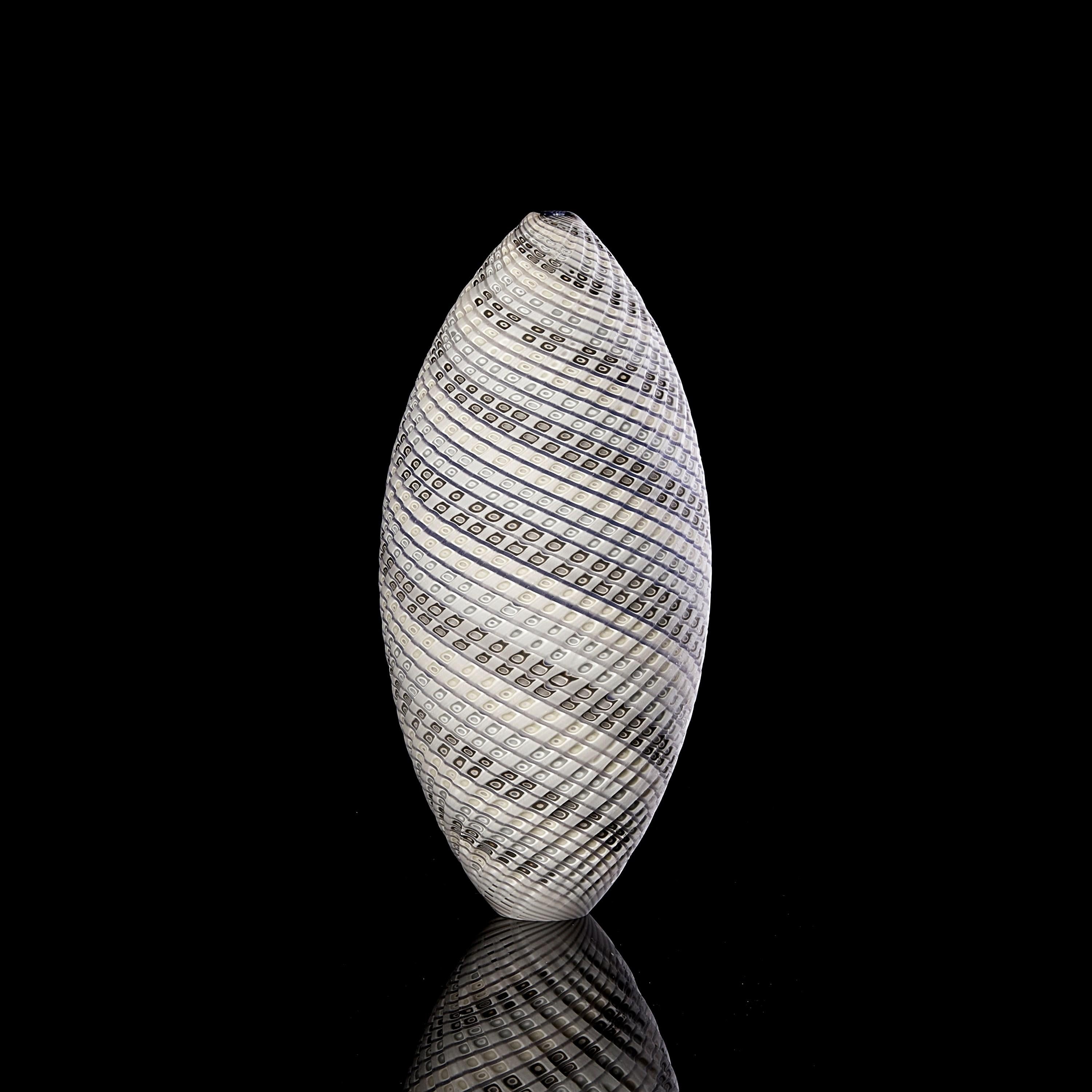 Contemporary Woven Three Tone Blue Ovoid (sm), textured handblown glass vessel by Layne Rowe For Sale