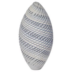 Woven Three Tone Blue Ovoid (sm), textured handblown glass vessel by Layne Rowe