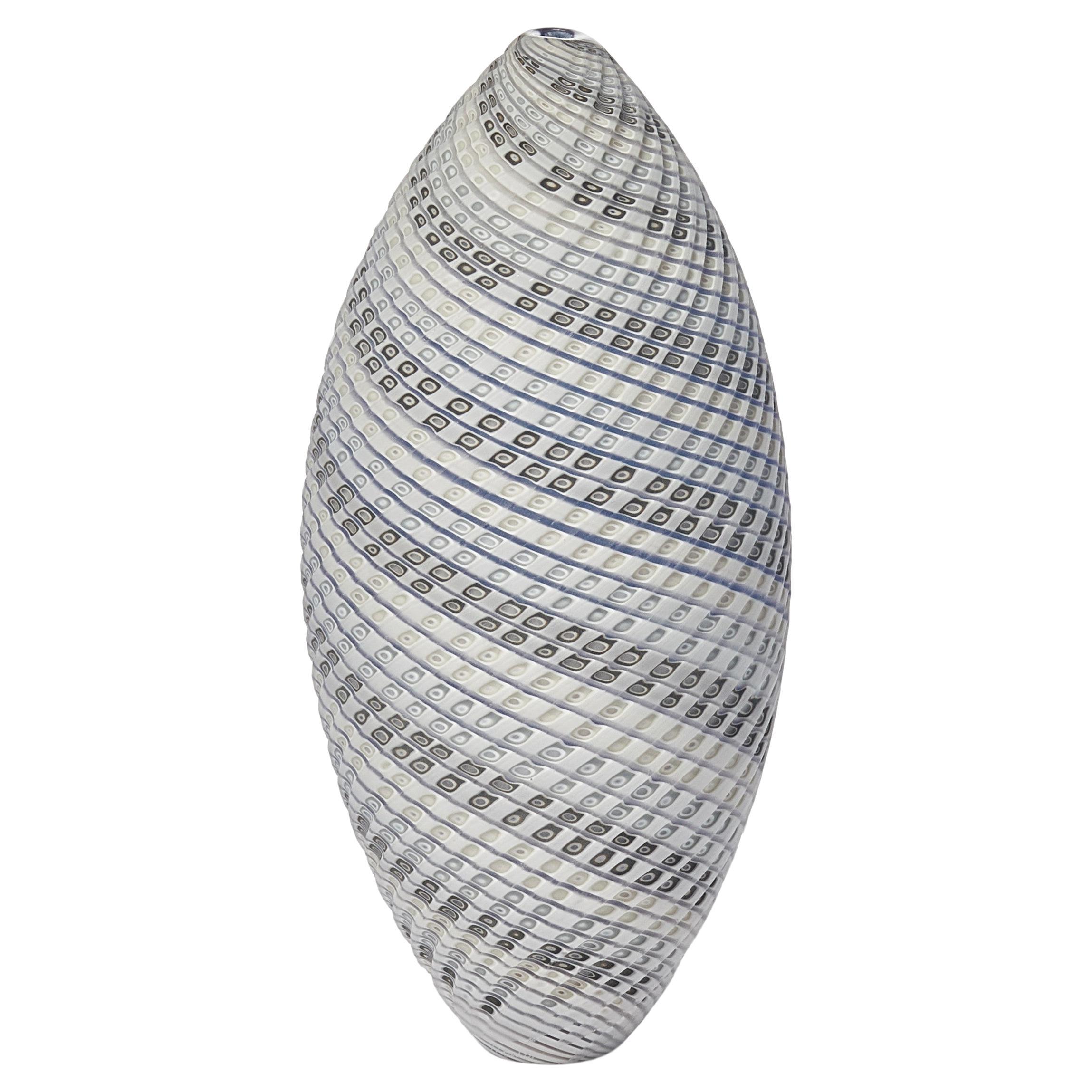 Woven Three Tone Blue Ovoid (sm), textured handblown glass vessel by Layne Rowe For Sale