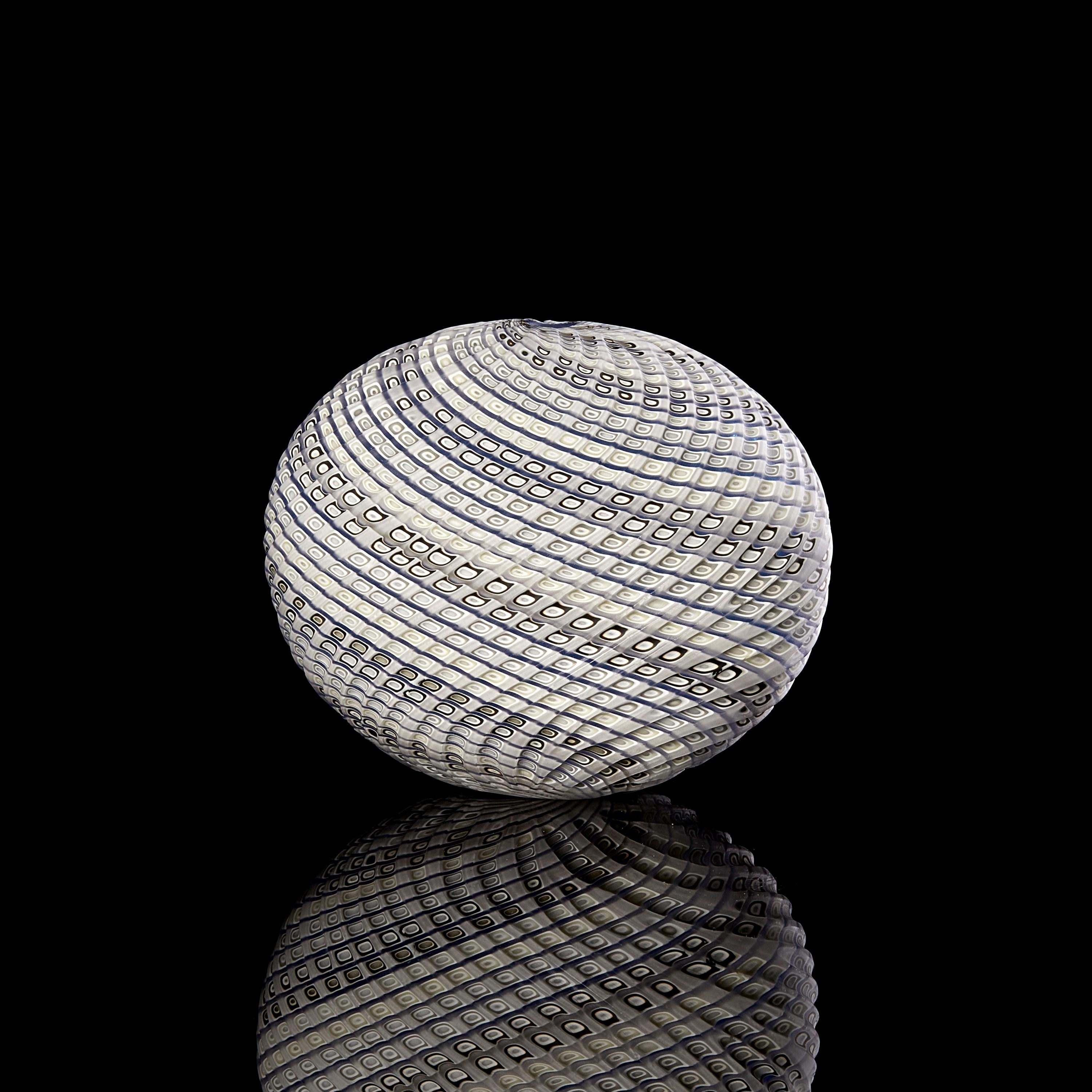 British Woven Three Tone Blue Pebble, textured glass sculptural object by Layne Rowe For Sale