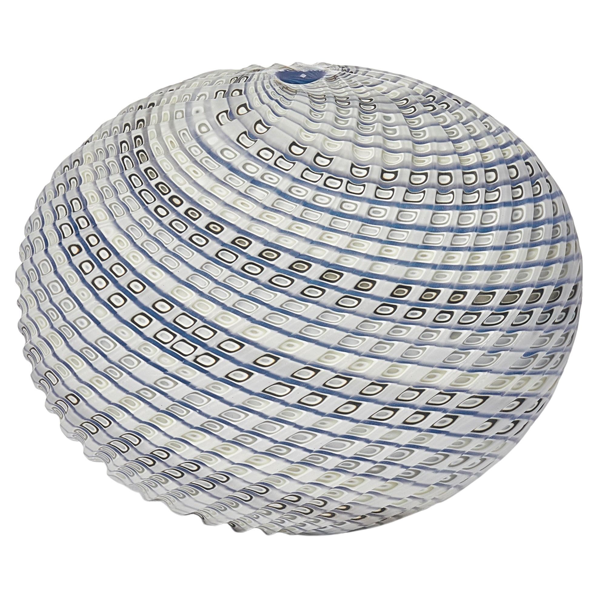 Woven Three Tone Blue Pebble, textured glass sculptural object by Layne Rowe For Sale
