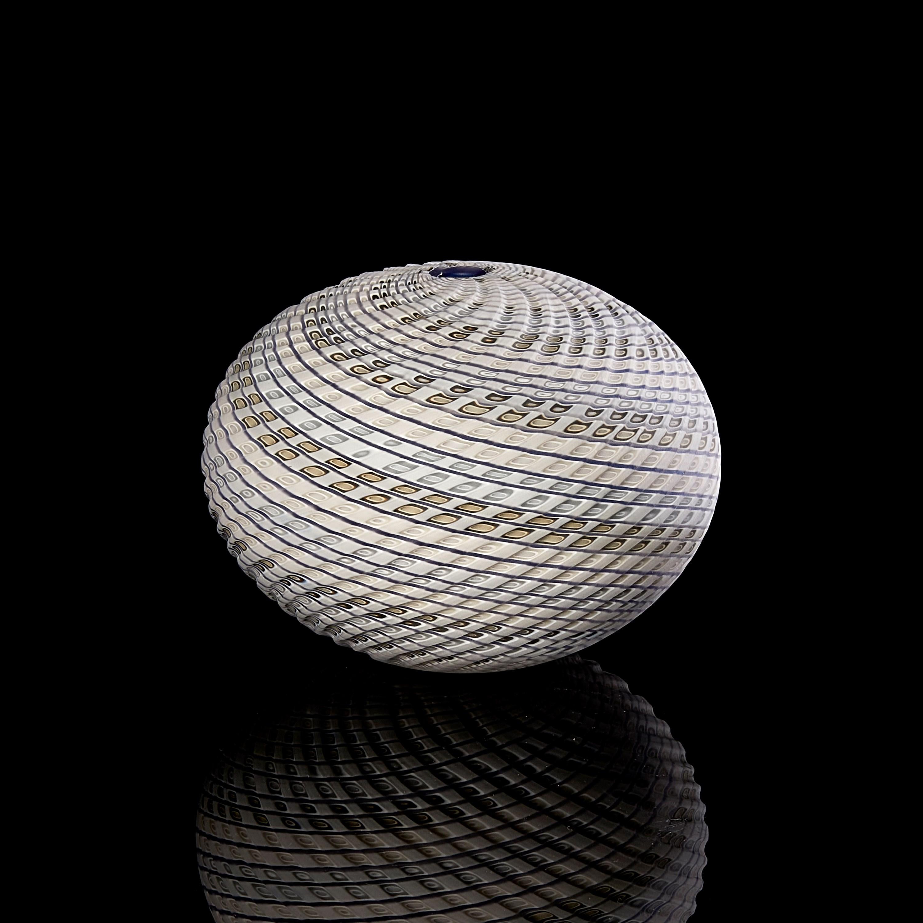 Hand-Crafted Woven Three Tone Blue Round, textured glass sculptural object by Layne Rowe For Sale