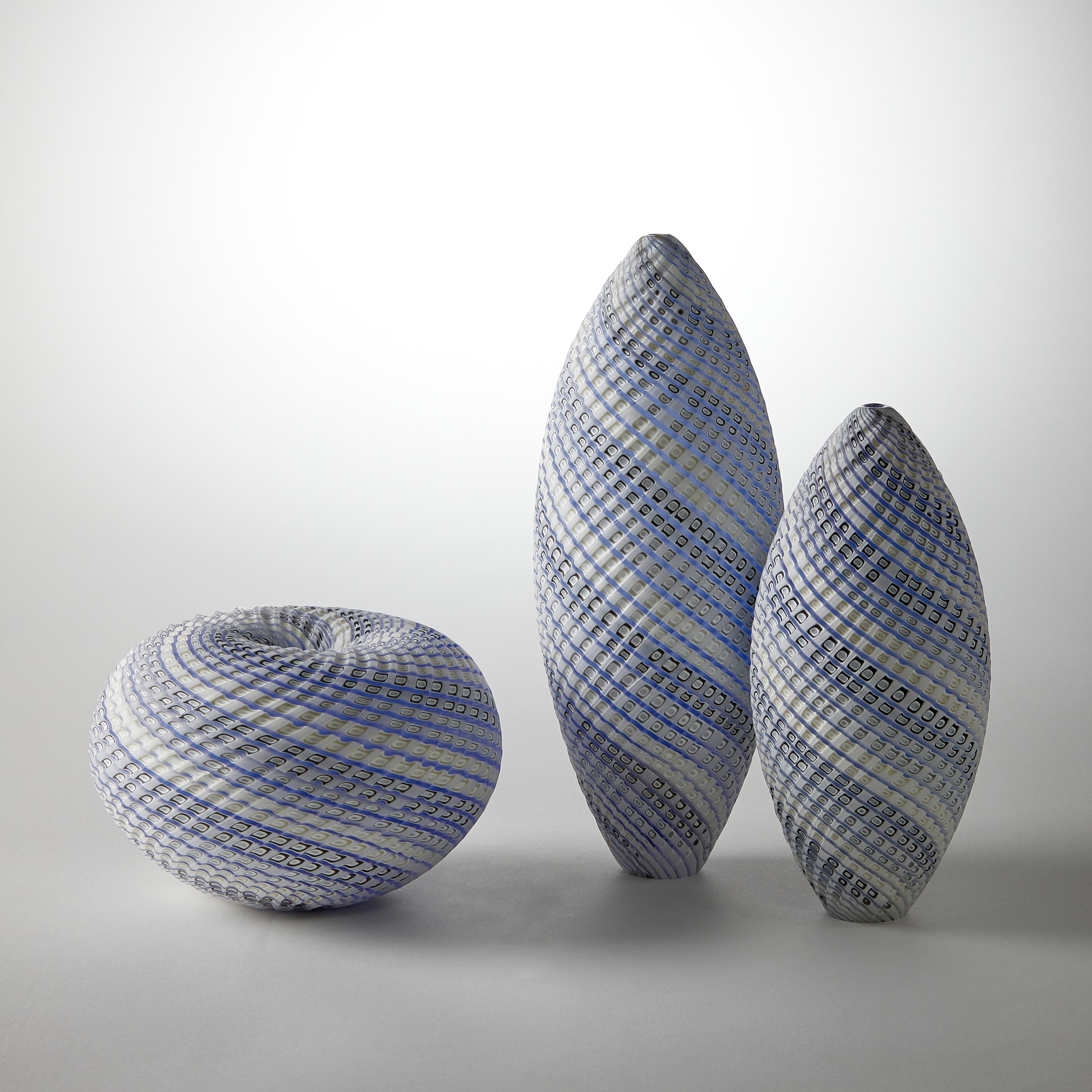 British Woven Three Tone Blue Trio, a Blue and White Glass Installation by Layne Rowe