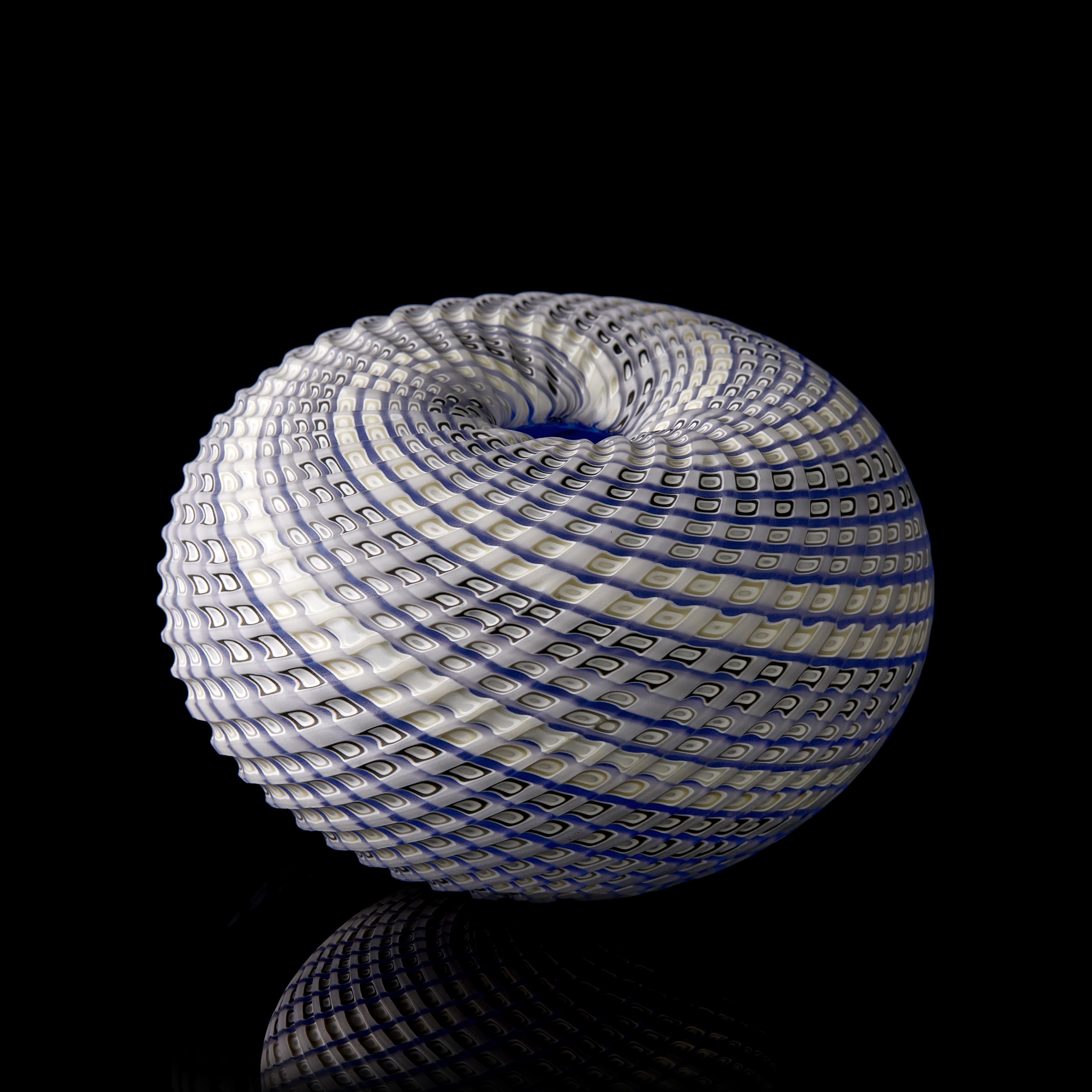 Hand-Crafted Woven Three Tone Blue Trio, a Blue and White Glass Installation by Layne Rowe