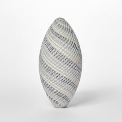 Woven Two Tone Ovoid (med), neutral pastel handblown glass vessel by Layne Rowe