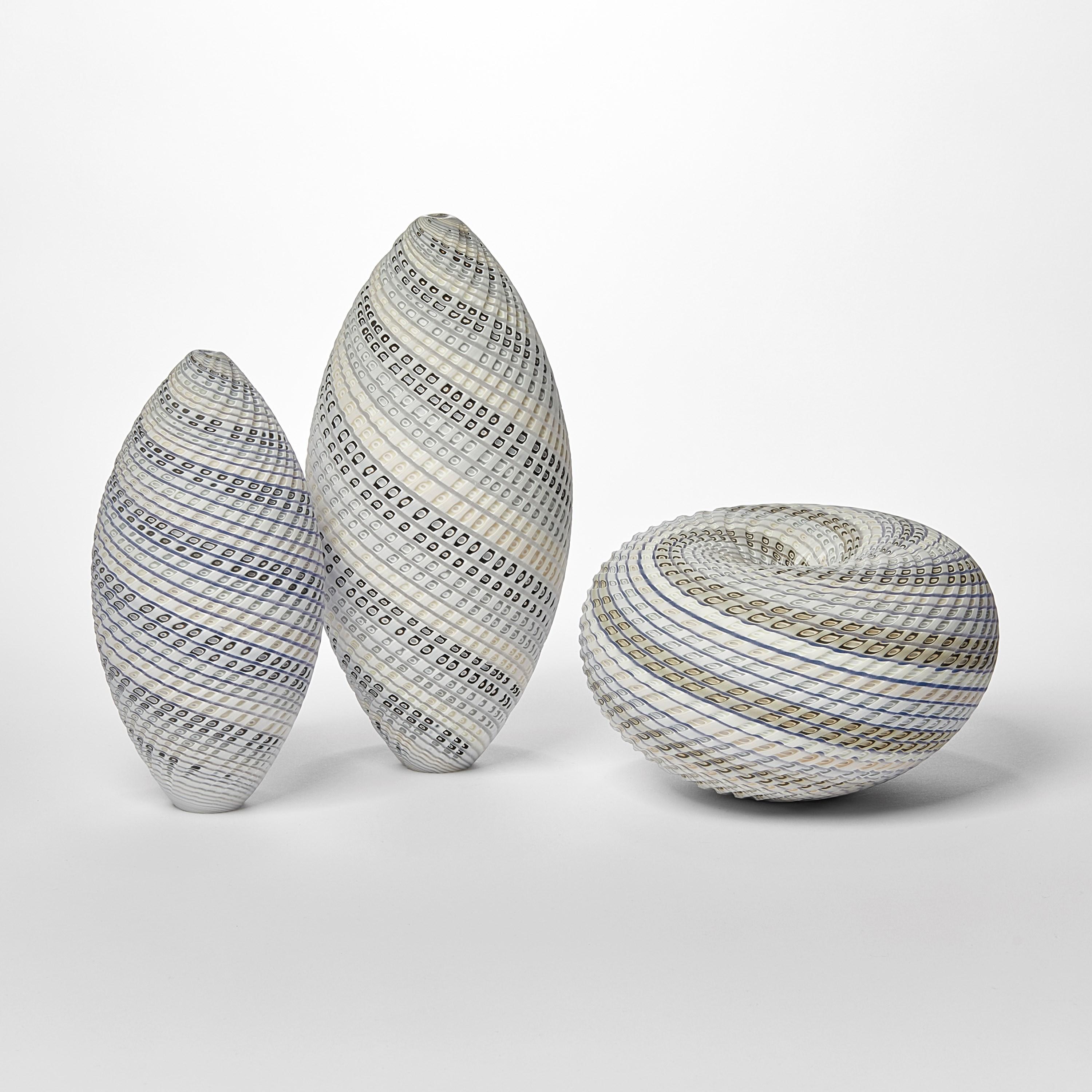 Woven Two Tone Ovoid (med), neutral pastel handblown glass vessel by Layne Rowe In New Condition For Sale In London, GB