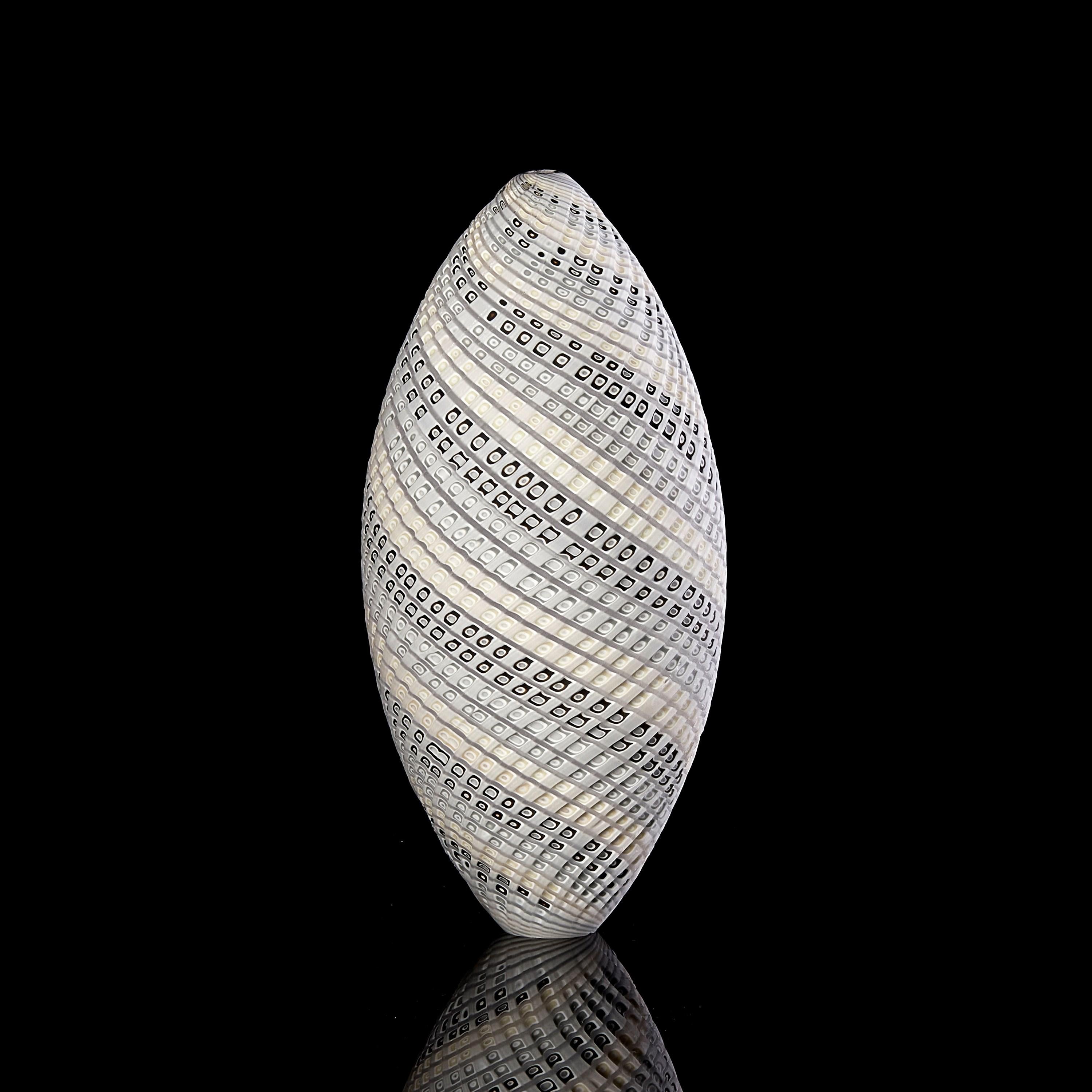 Contemporary Woven Two Tone Ovoid (med), neutral pastel handblown glass vessel by Layne Rowe For Sale