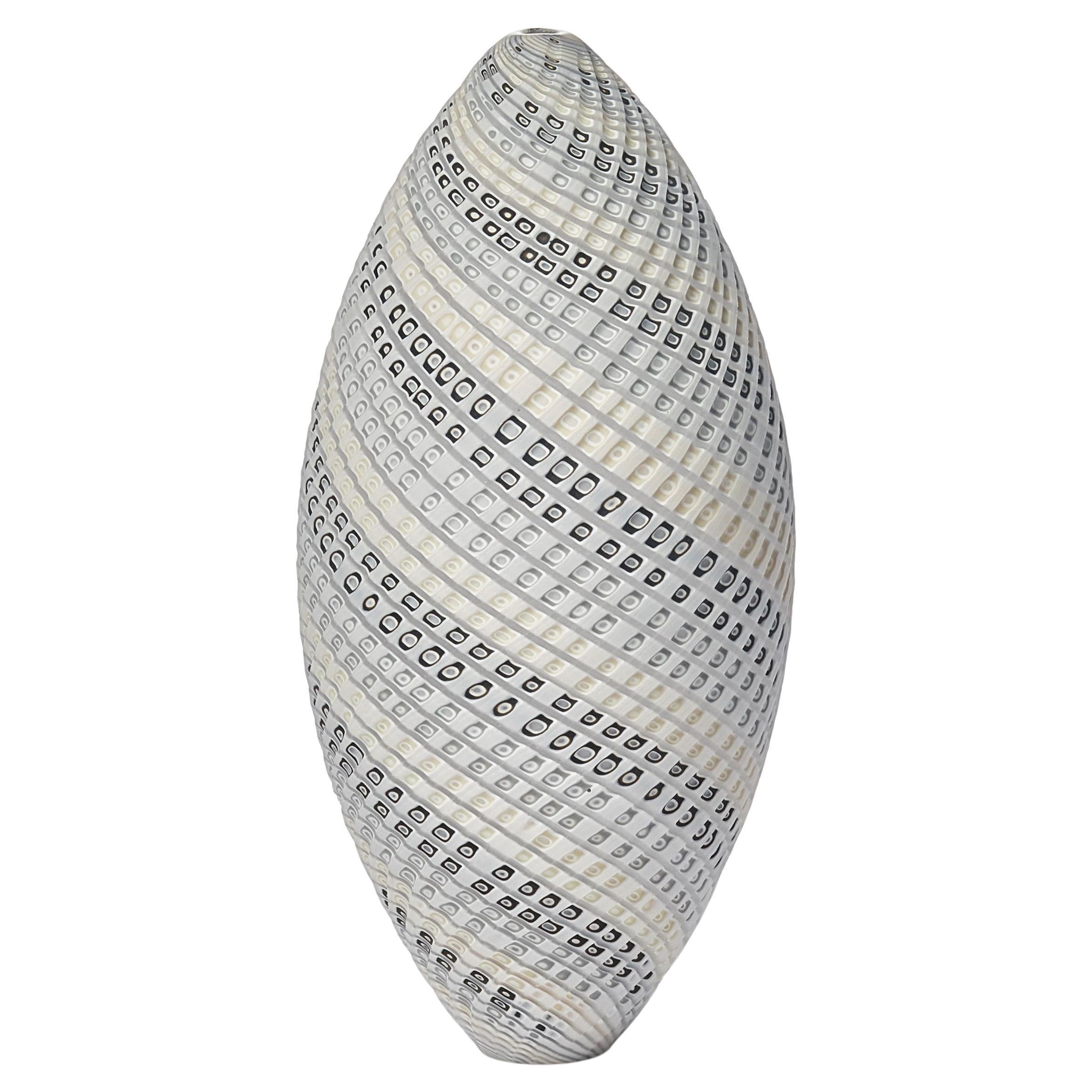 Woven Two Tone Ovoid (med), neutral pastel handblown glass vessel by Layne Rowe For Sale
