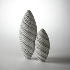 Woven Two-Tone White Pair, an Organic Textured Art Glass Duo by Layne Row