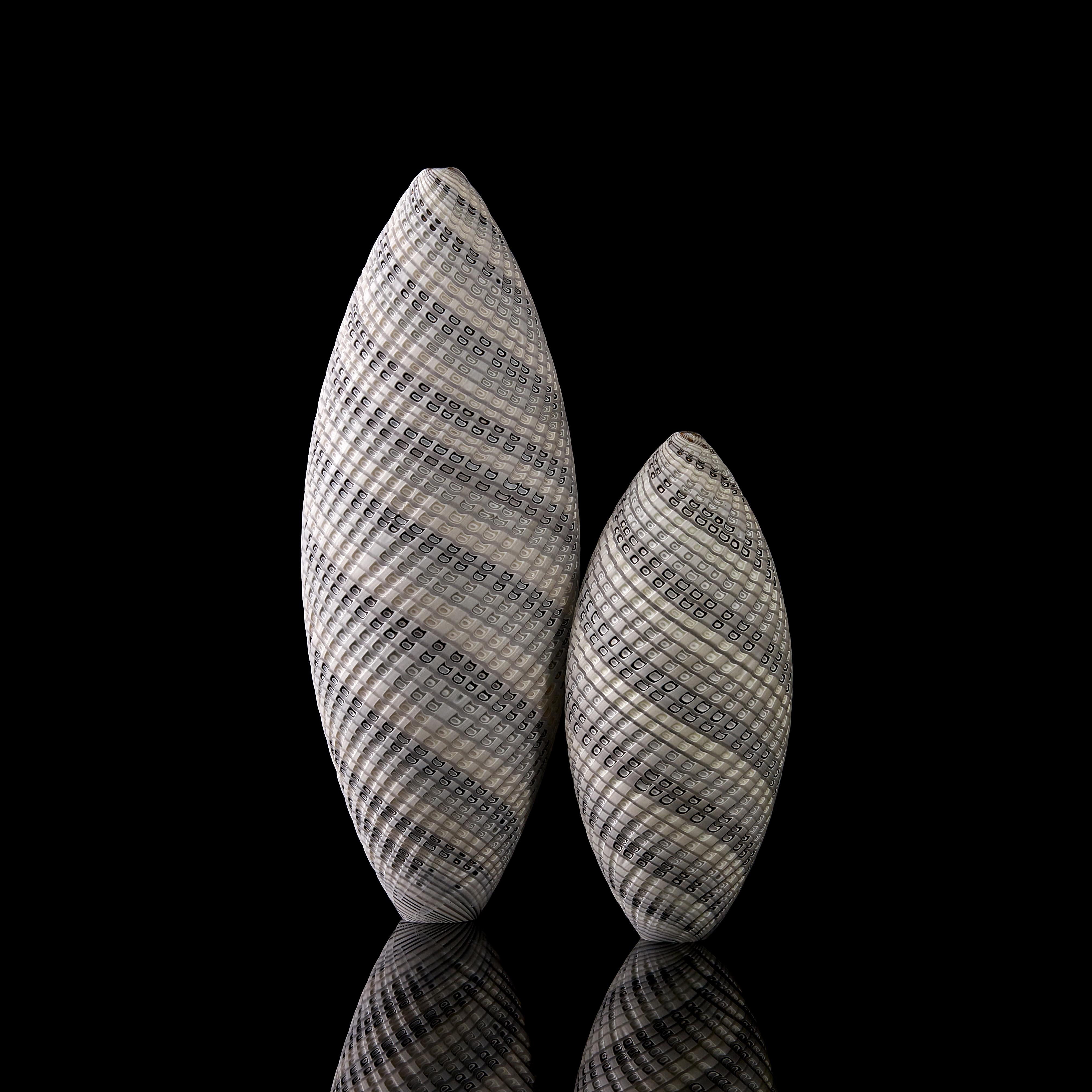 Organic Modern Woven Two-Tone White Pair, an Organic Textured Art Glass Duo by Layne Row