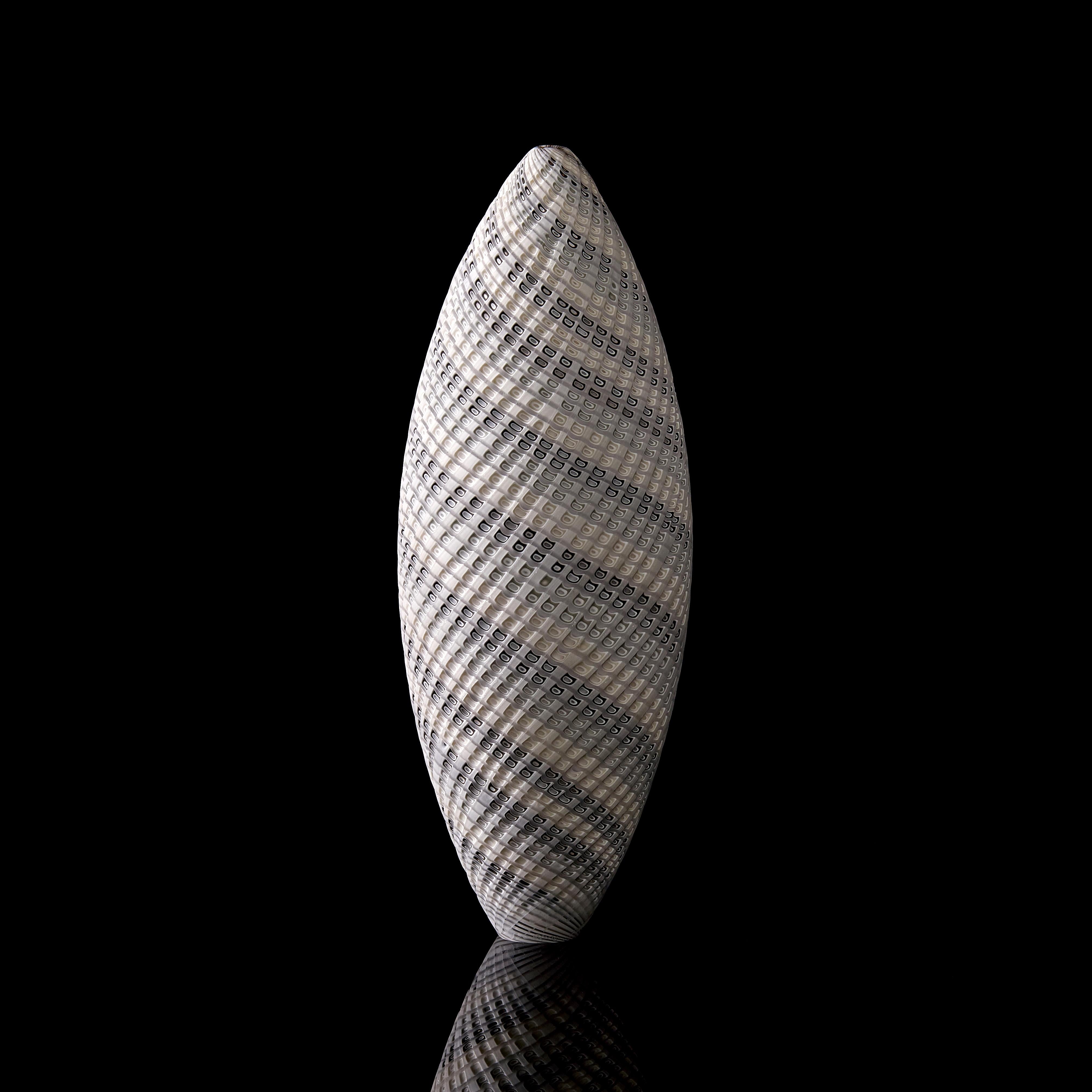 Hand-Crafted Woven Two-Tone White Pair, an Organic Textured Art Glass Duo by Layne Row