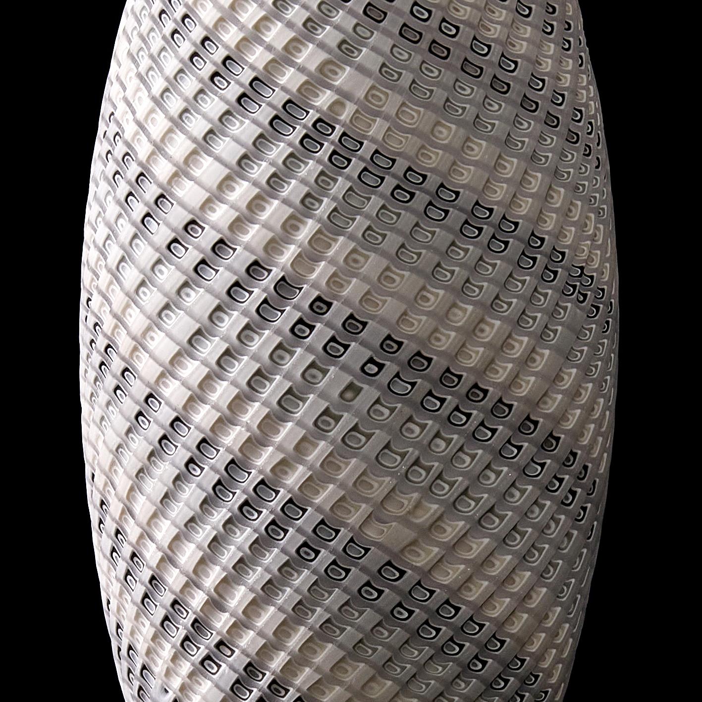 Contemporary Woven Two-Tone White Pair, an Organic Textured Art Glass Duo by Layne Row