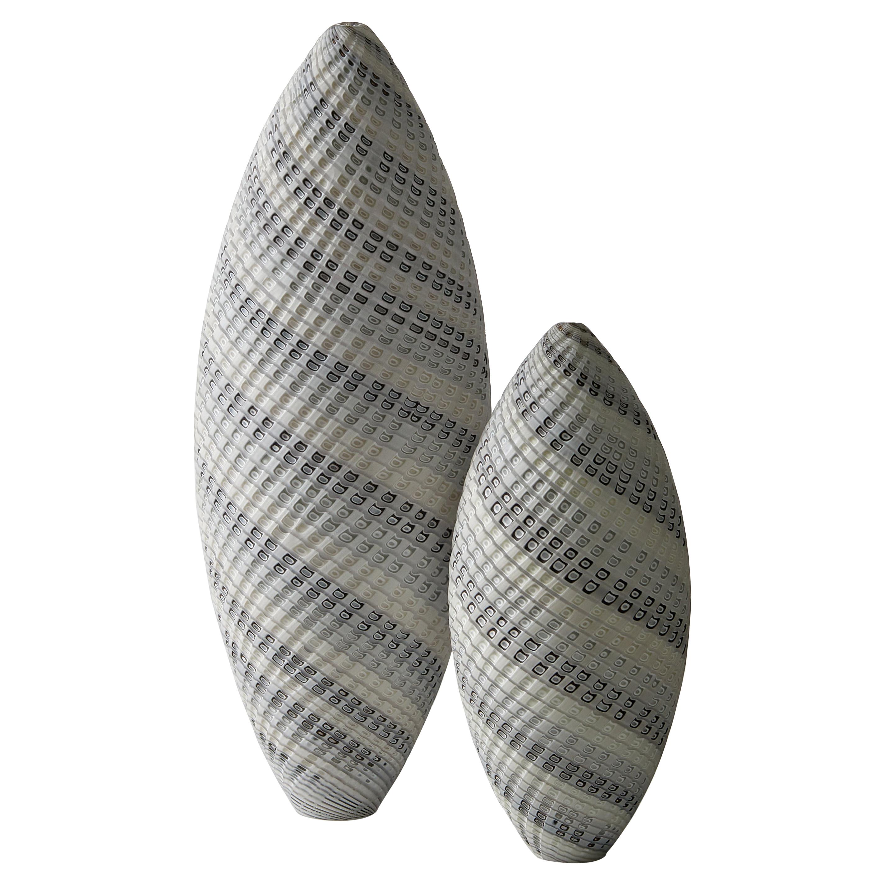 Woven Two-Tone White Pair, an Organic Textured Art Glass Duo by Layne Row