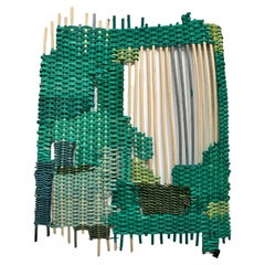 Woven Wall No. 7 'Green Landscape' Abstract Basketry Painting Tapestry