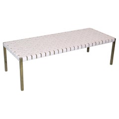Woven White Leather and Steel Bench Laverne Mies Knoll Style, c. 1980s