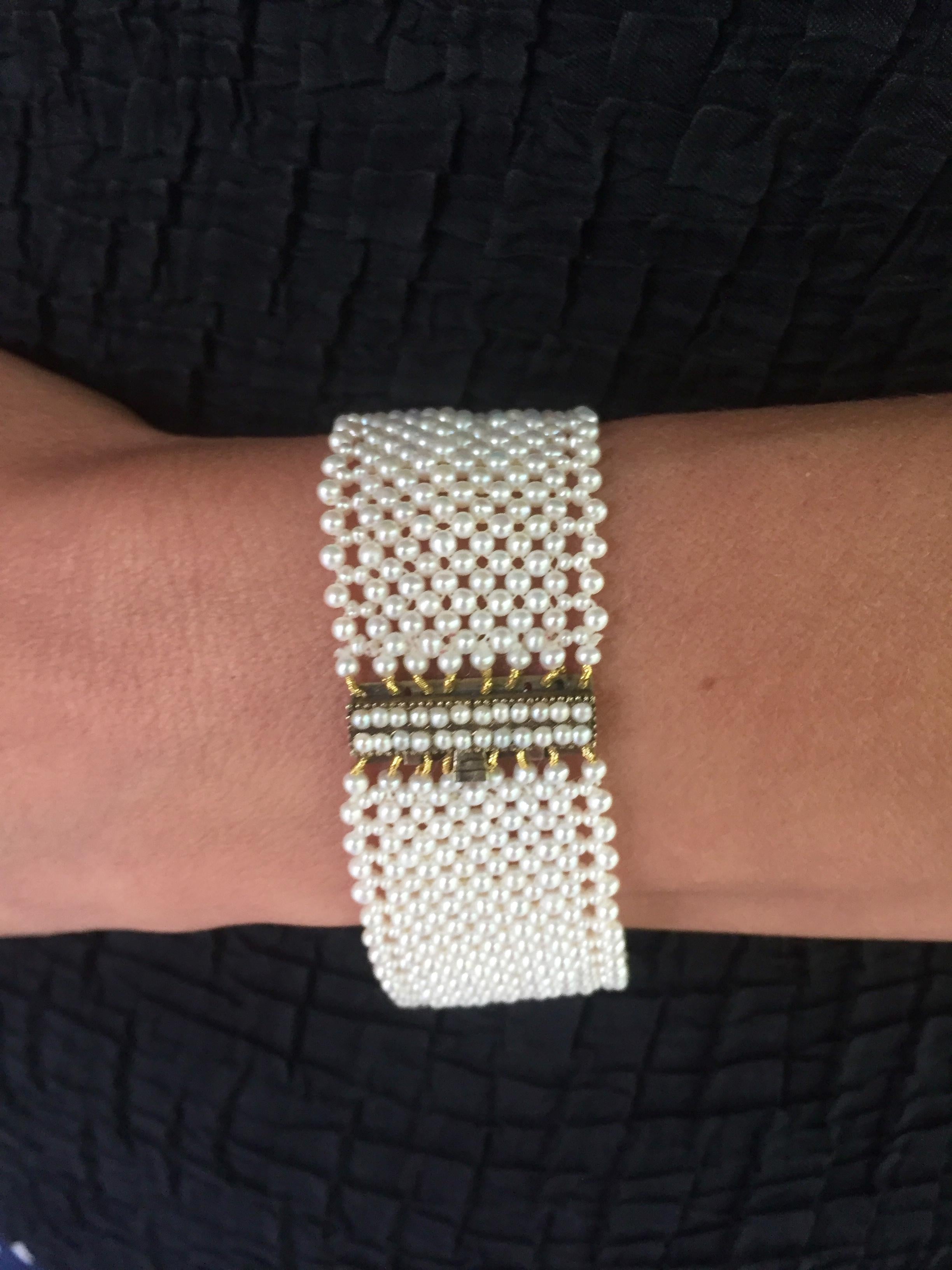 Marina J. Fine Woven Pearl Bracelet with Original Pearls on Gold Vintage clasp 4
