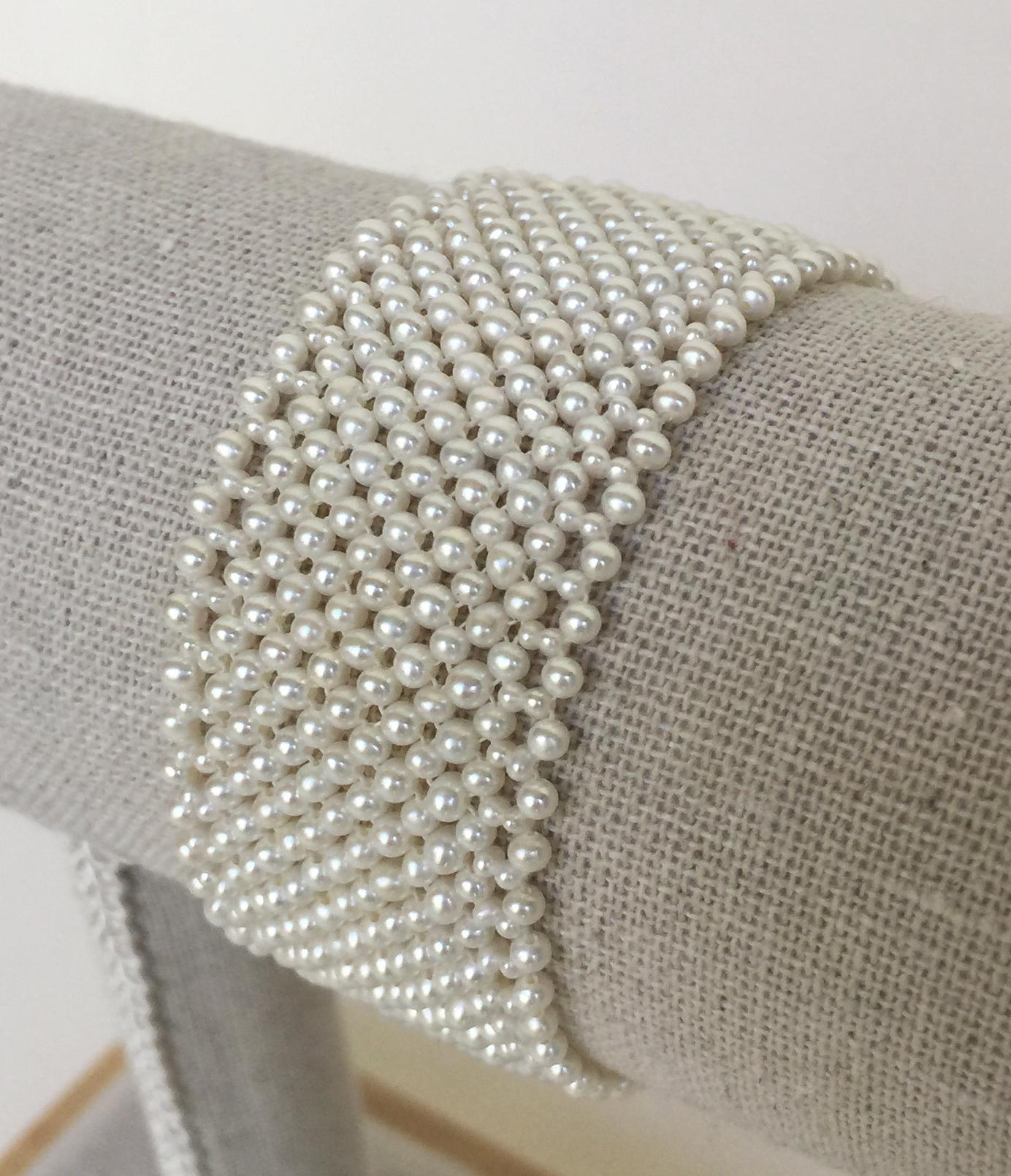 Artisan Marina J. Fine Woven Pearl Bracelet with Original Pearls on Gold Vintage clasp