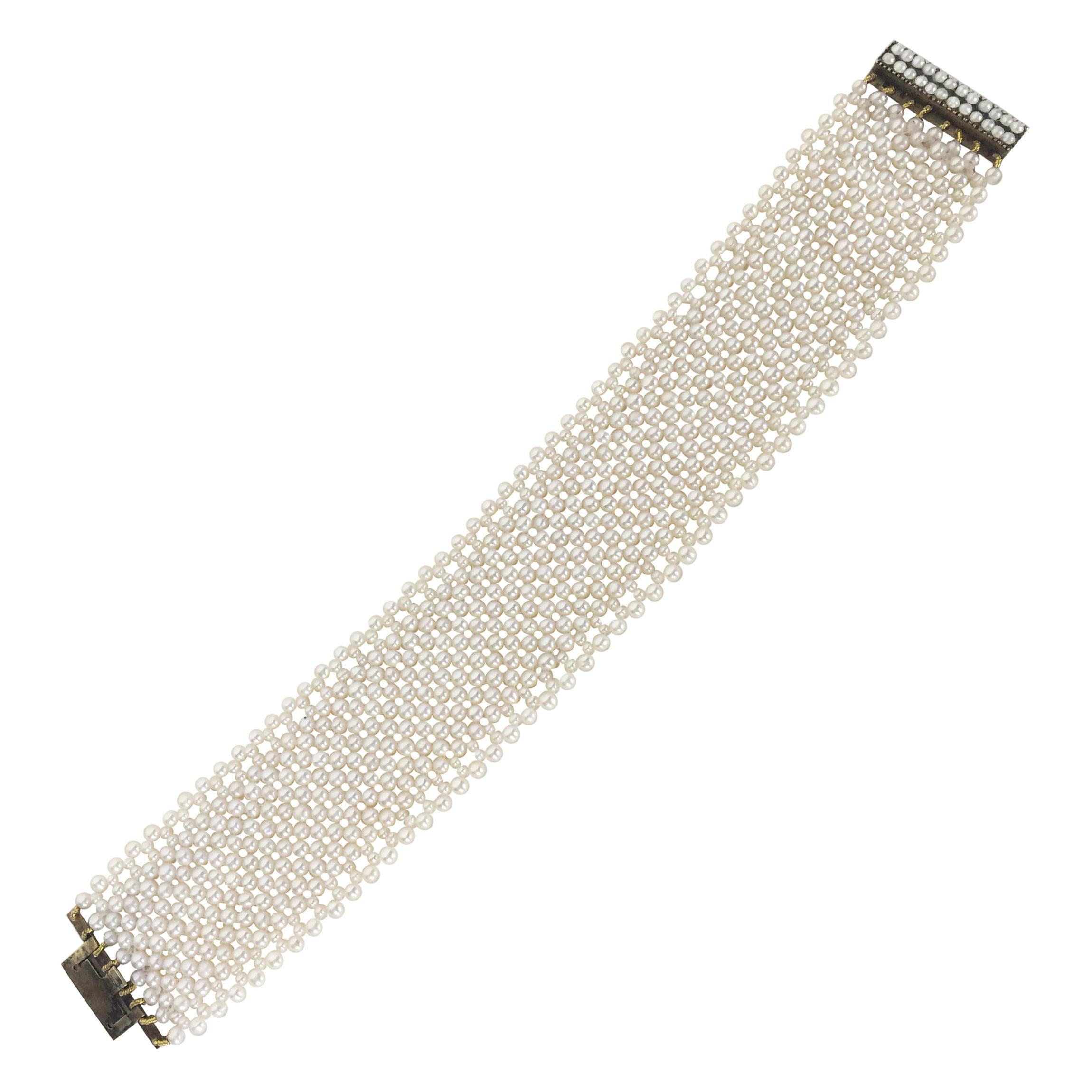 Marina J. Fine Woven Pearl Bracelet with Original Pearls on Gold Vintage clasp