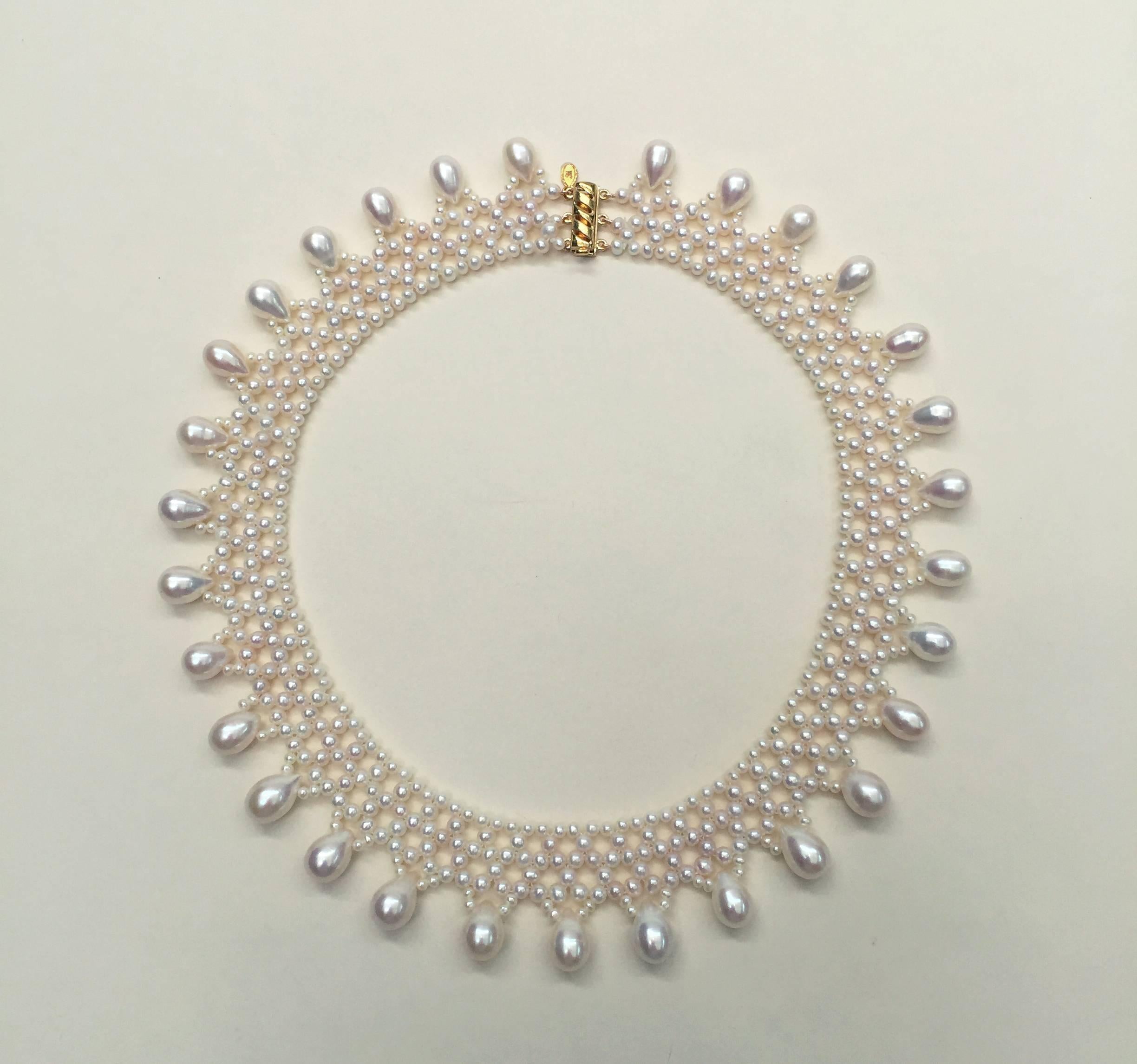   Marina J  Woven Pearl Necklace with Pear-Shaped Pearl Drops and sliding clasp 1