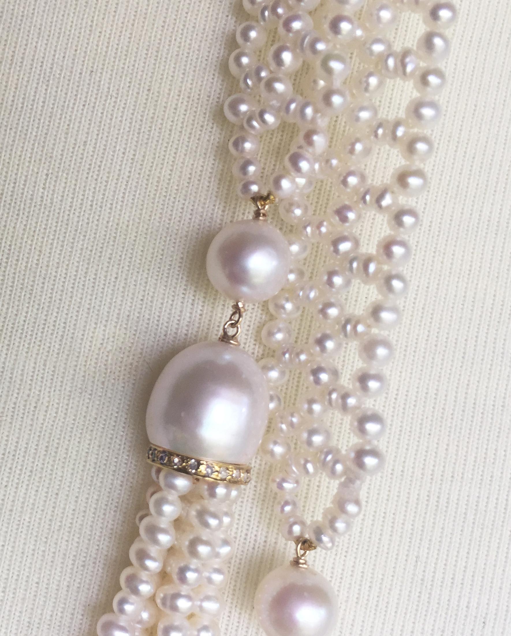 Marina J Woven Pearl Sautoir Necklace with Diamonds and 14 K God Tassels 2