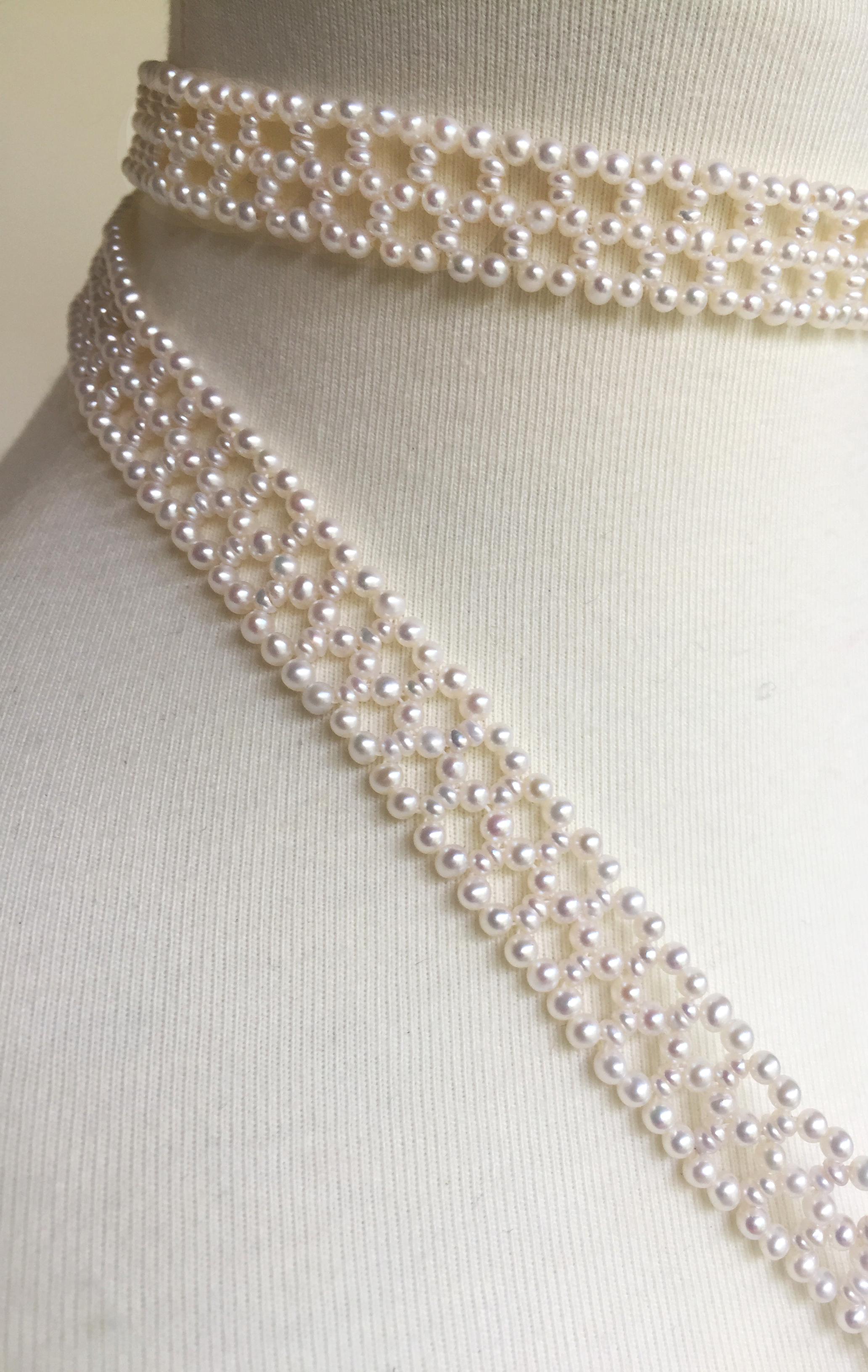 Marina J Woven Pearl Sautoir Necklace with Diamonds and 14 K God Tassels 3