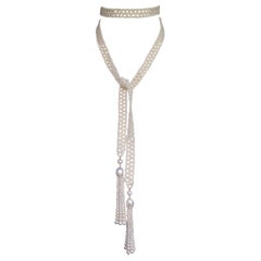 Marina J Woven Pearl Sautoir Necklace with Diamonds and 14 K God Tassels