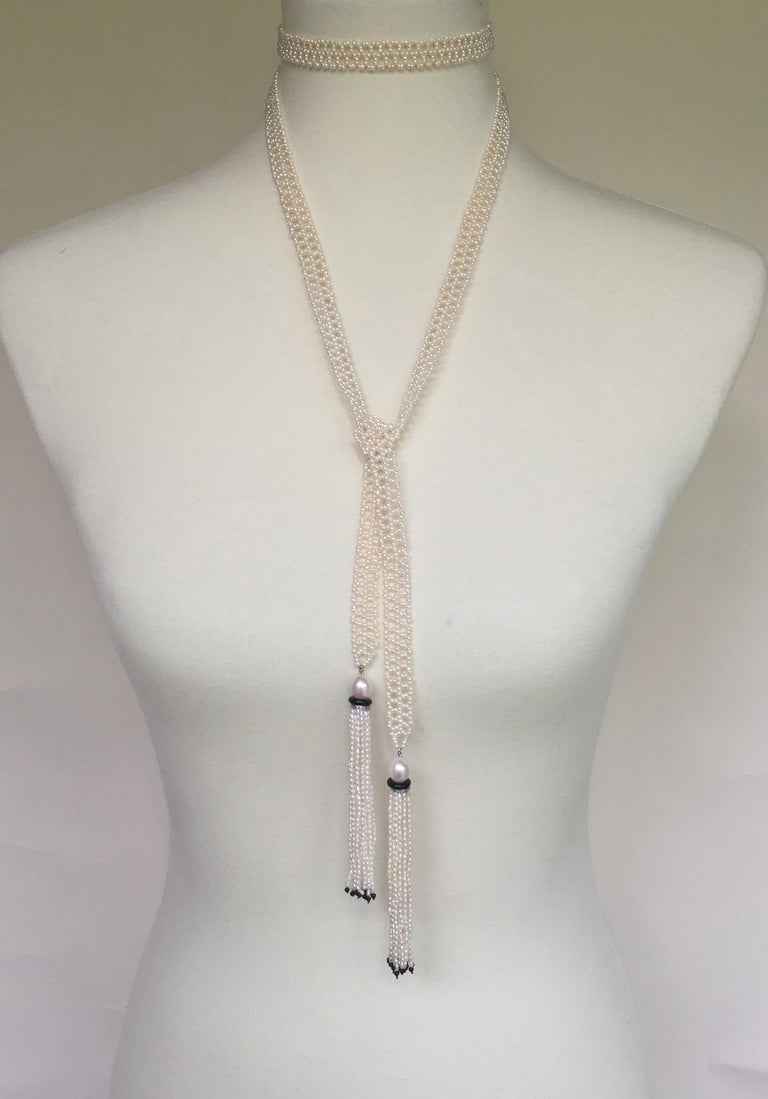 Marina J. Woven Seed Pearl Sautoir Necklace with Pearl, Onyx and