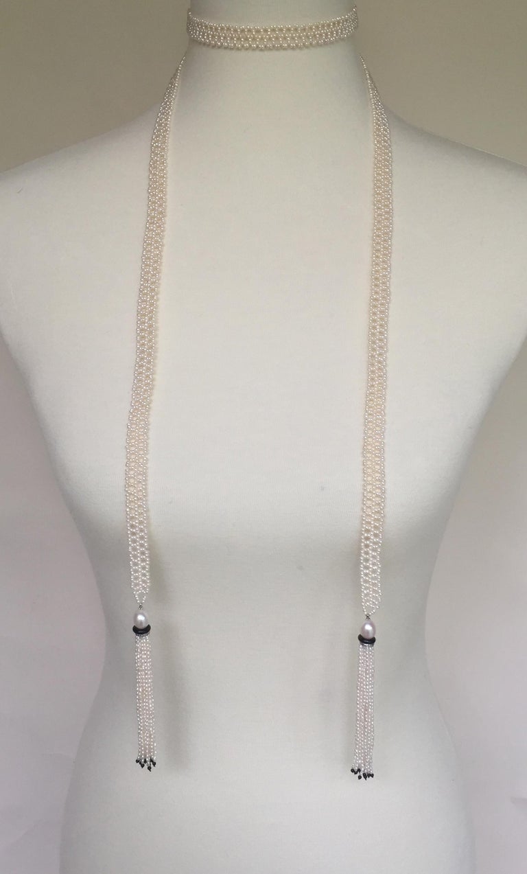 Marina J. Woven Seed Pearl Sautoir Necklace with Pearl, Onyx and