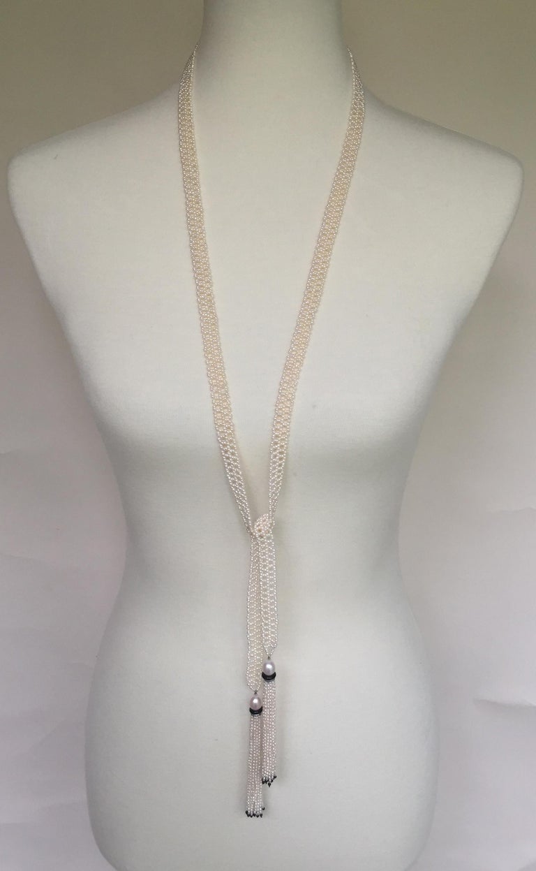 Marina J. Woven Seed Pearl Sautoir Necklace with Pearl, Onyx and