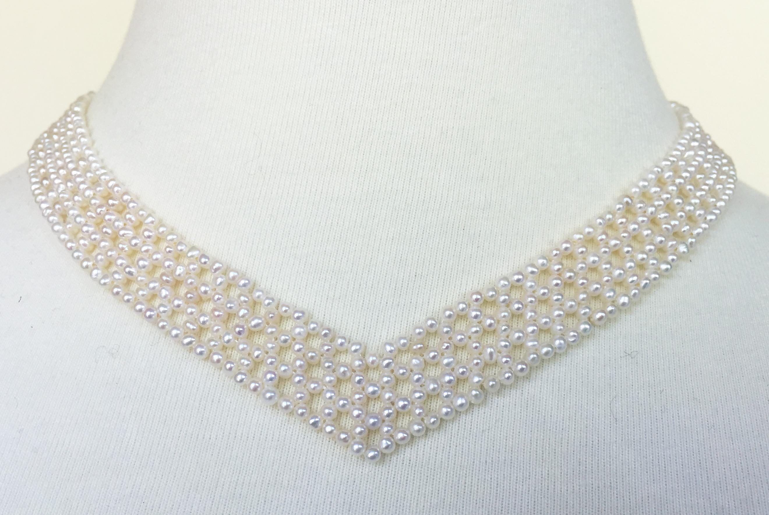Bead Marina J Woven 'V' Shaped Pearl Necklace with Vintage Brooch