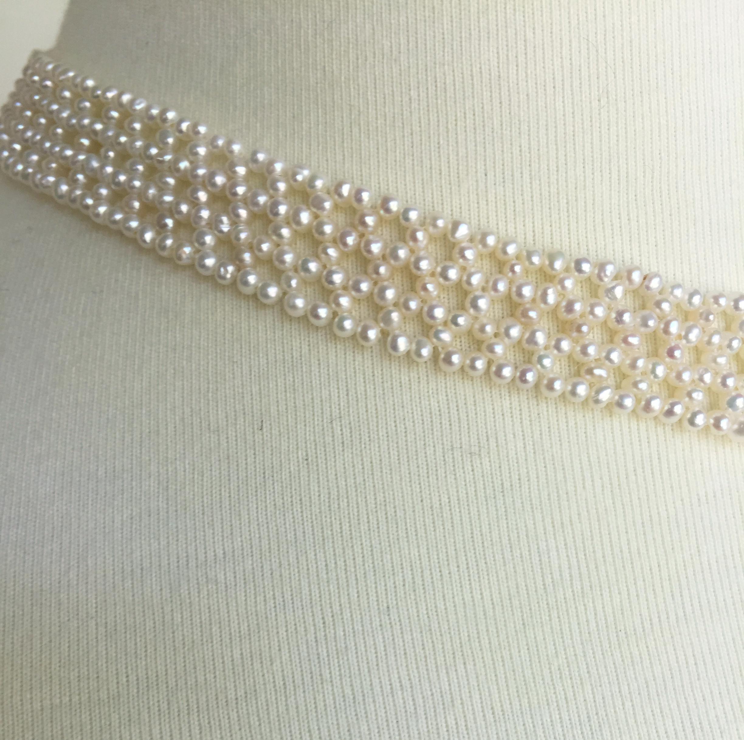 Women's Marina J Woven 'V' Shaped Pearl Necklace with Vintage Brooch