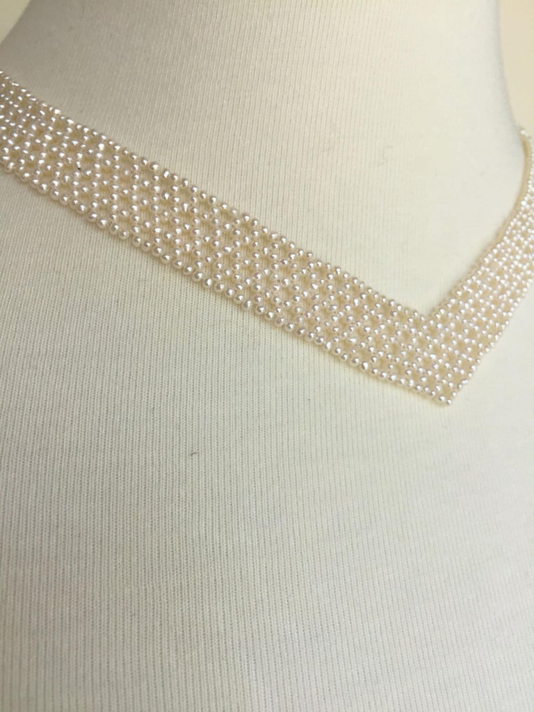 Marina J. Woven Pearl "V" Shaped Necklace with English Antique Paste