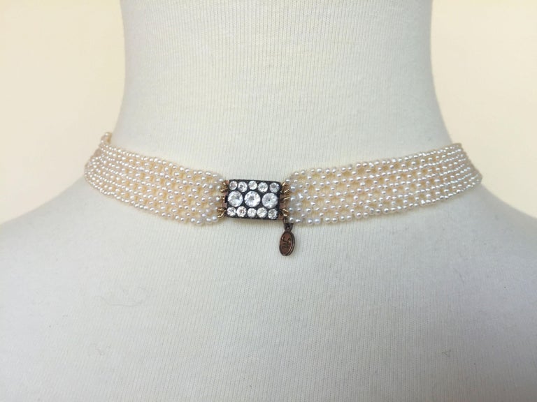 Marina J. Woven Pearl "V" Shaped Necklace with English Antique Paste