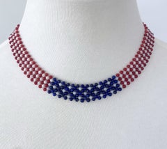 Woven White, Red Coral & Lapis Lazuli American Flag Necklace