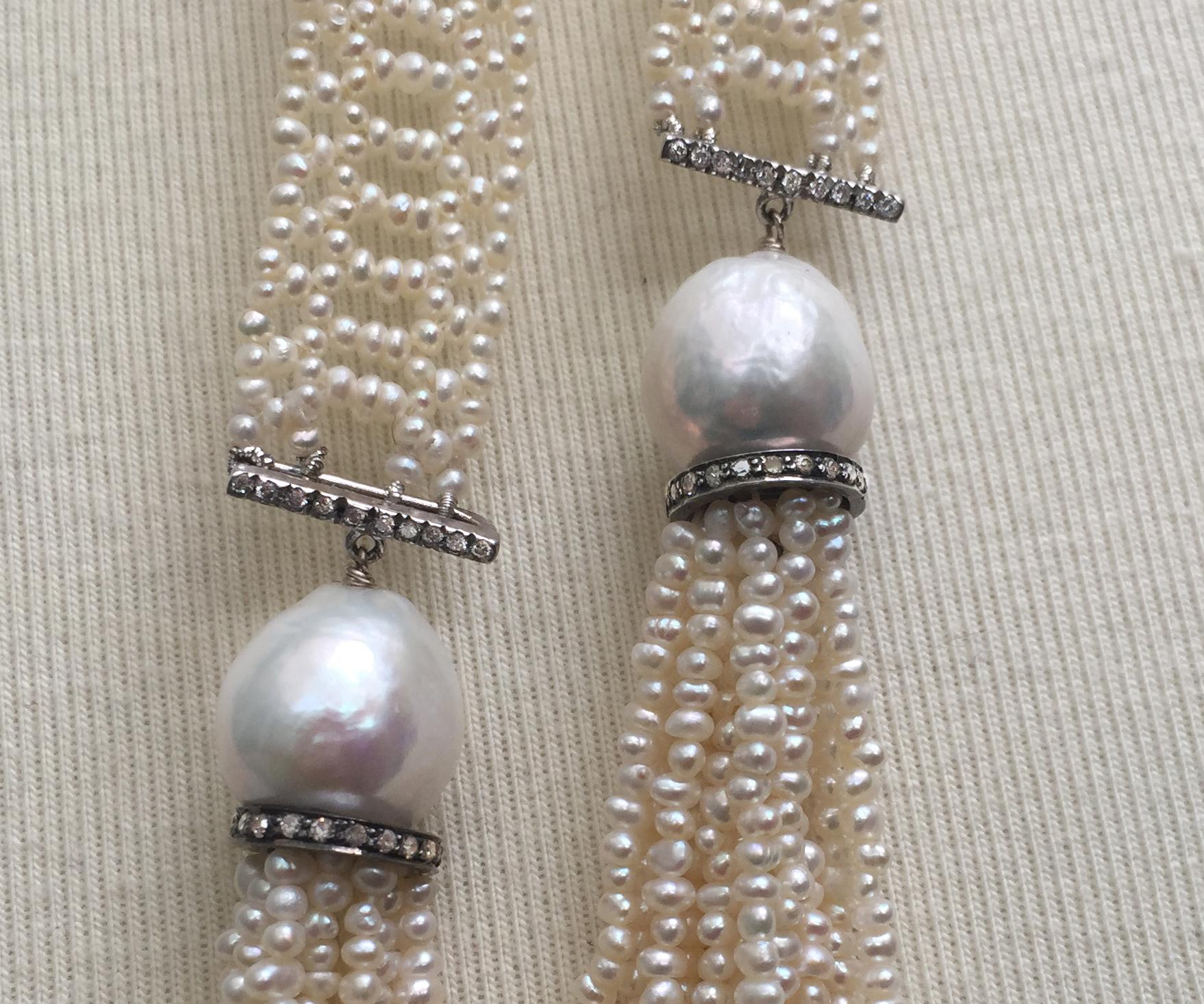 Marina J Woven Seed Pearl Sautoir with Pearl Tassels, Diamonds, and 14 K Gold 2