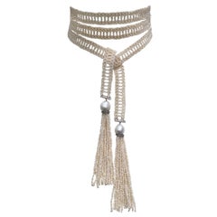 Marina J Woven Seed Pearl Sautoir with Pearl Tassels, Diamonds, and 14 K Gold