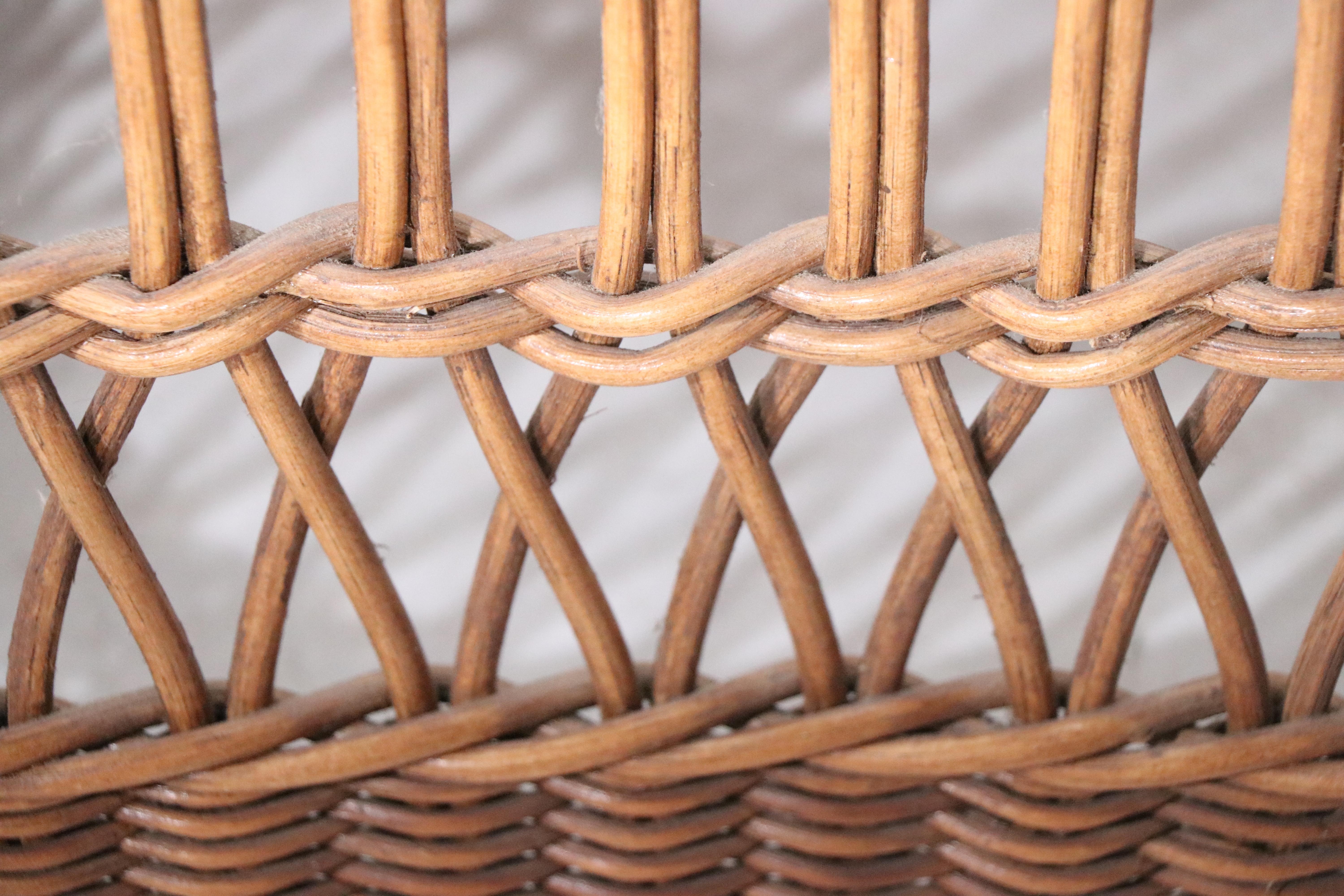 Woven Wicker and Plate Glass Side, End Table ca. 1970's For Sale 3