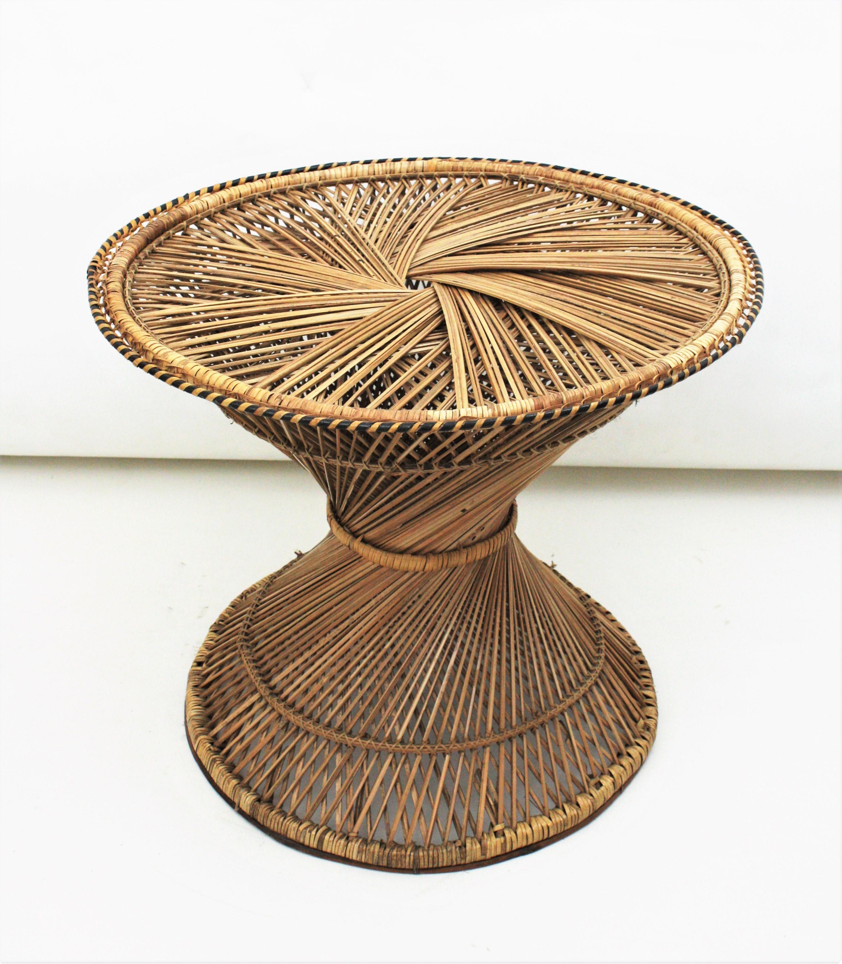 Woven Wicker and Rattan Emmanuelle Peacock Coffee Table, Spain, 1960s 1