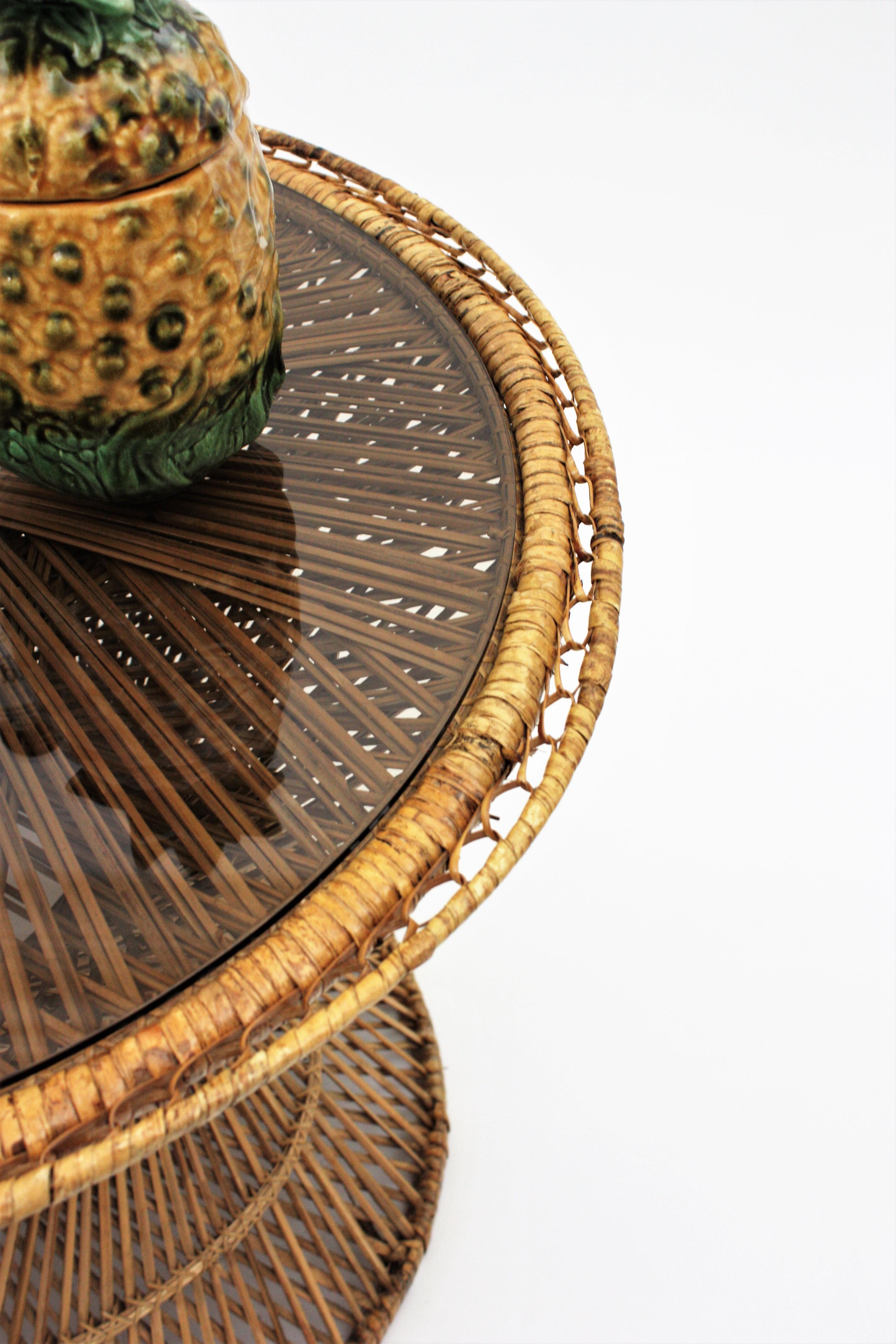Woven Wicker and Rattan Emmanuelle Peacock Coffee Table, Spain, 1960s For Sale 1