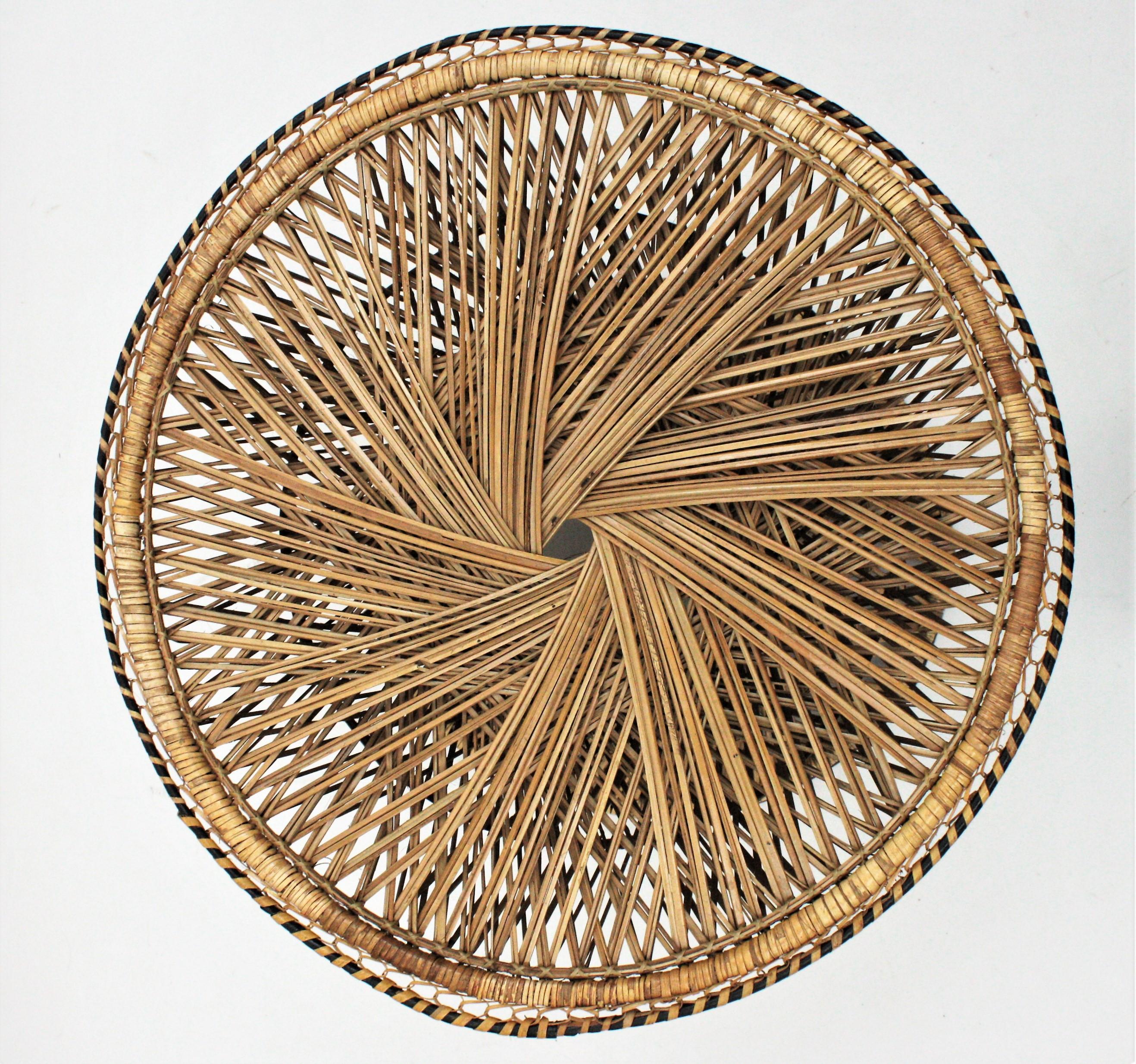 Woven Wicker and Rattan Emmanuelle Peacock Coffee Table, Spain, 1960s 2