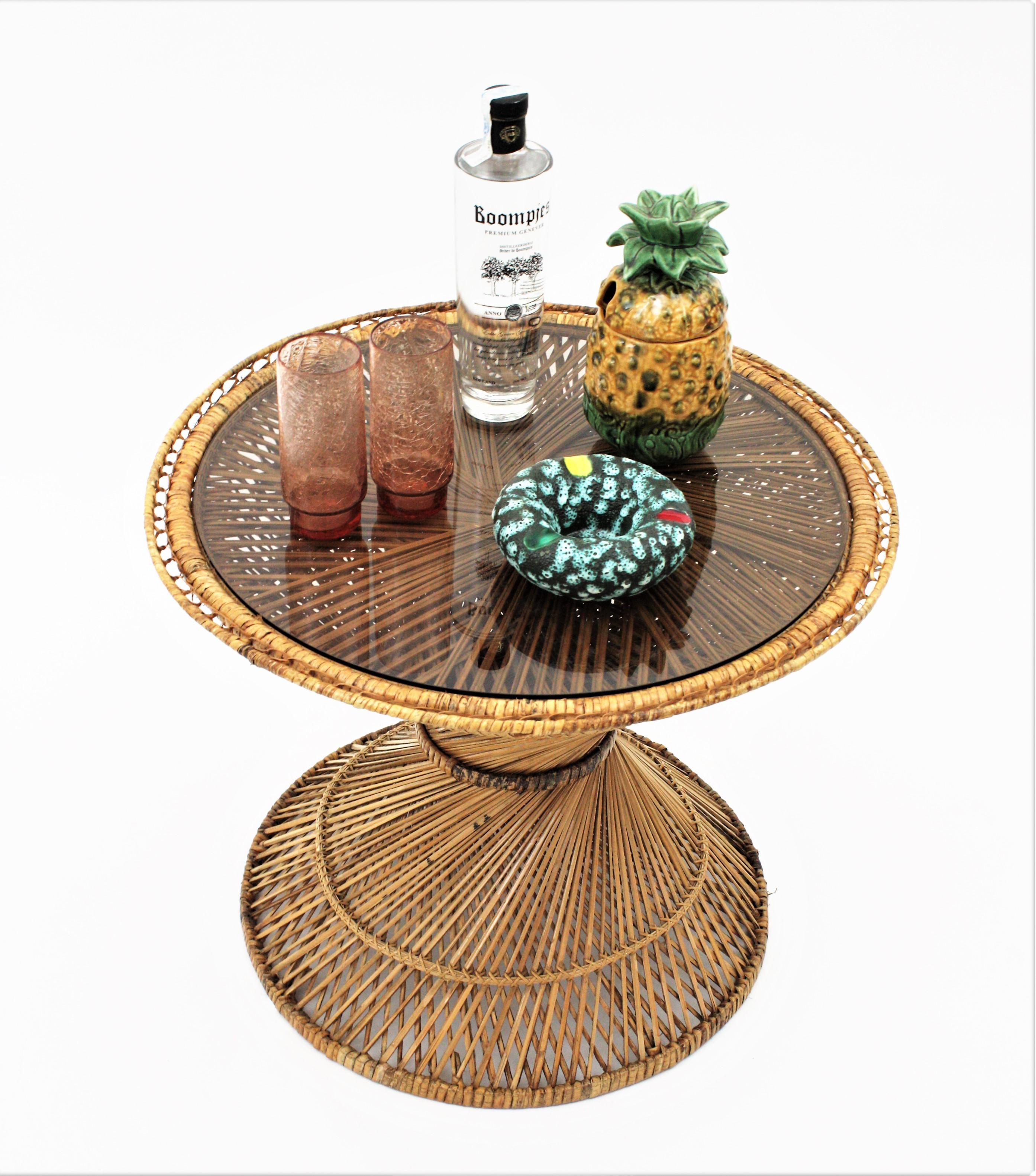 Woven Wicker and Rattan Emmanuelle Peacock Coffee Table, Spain, 1960s For Sale 3